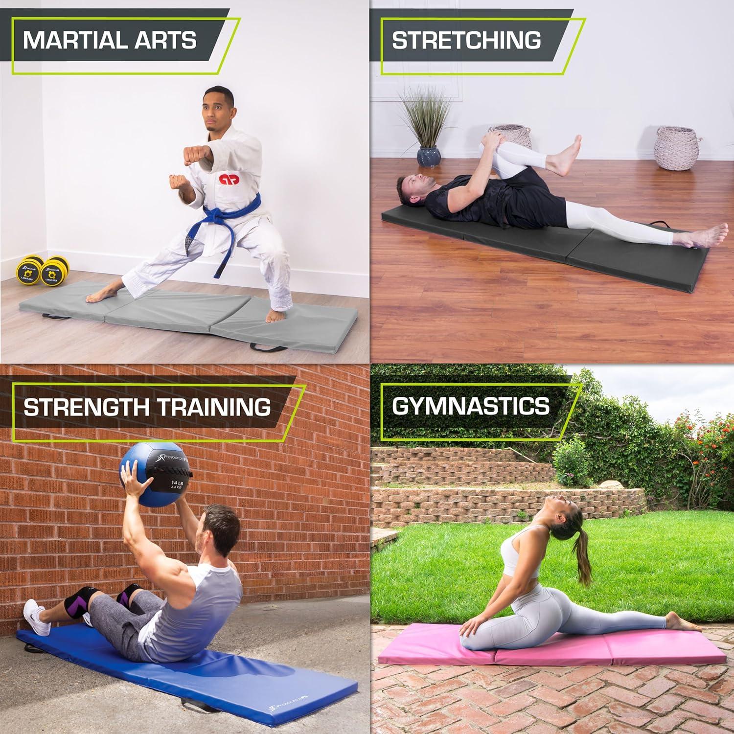 image:imageProSource TriFold Folding Thick Exercise Mat 6x2 with Carrying Handles for MMA Gymnastics Stretching Core WorkoutsPink