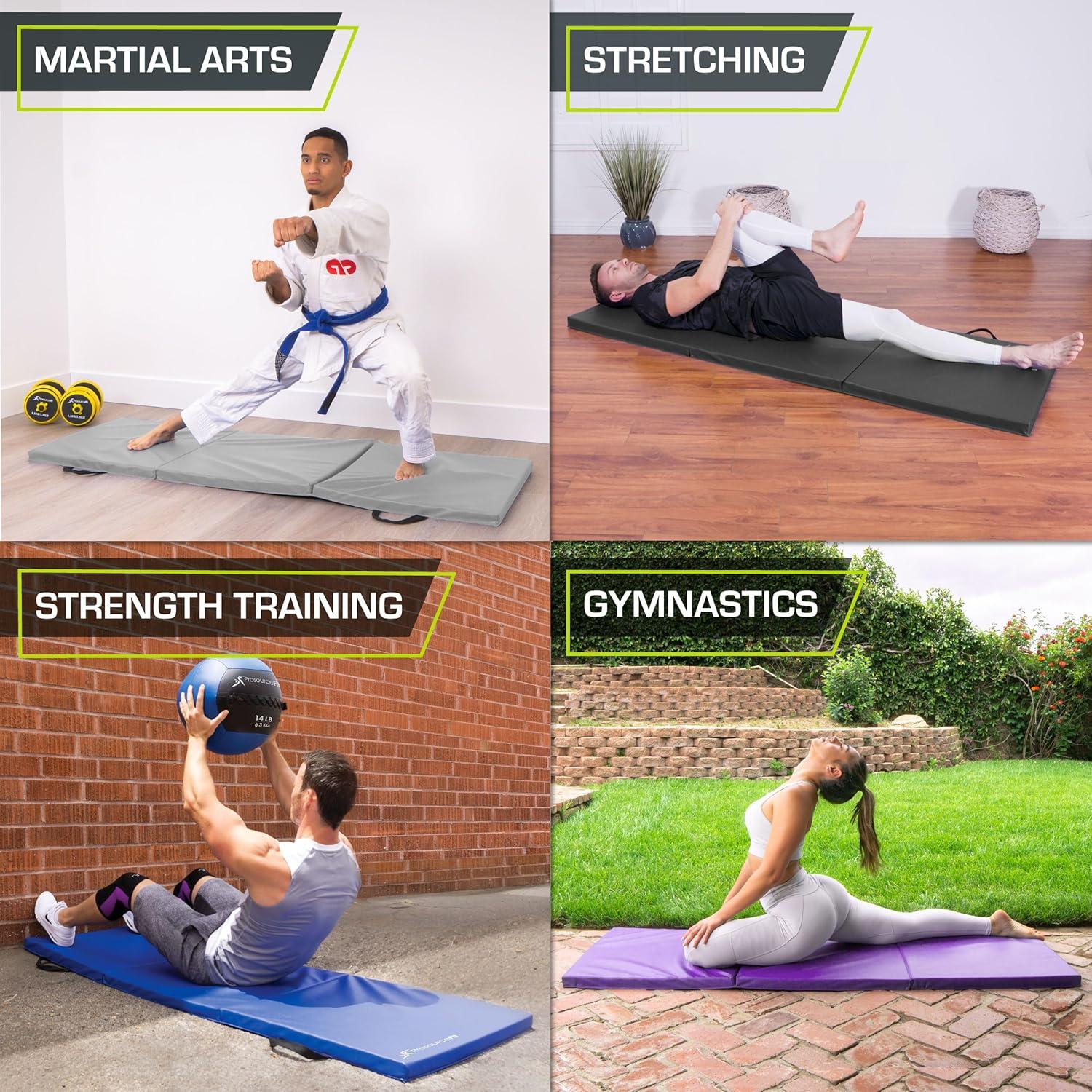 image:imageProSource TriFold Folding Thick Exercise Mat 6x2 with Carrying Handles for MMA Gymnastics Stretching Core WorkoutsPurple
