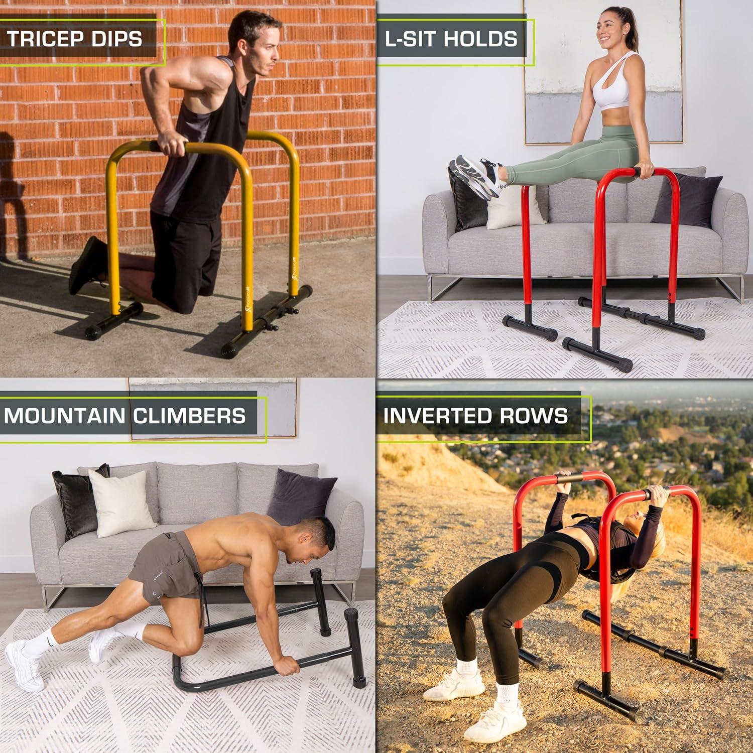 image:imageProsourceFit Dip Stand Station Heavy Duty Ultimate Body Press Bar with Safety Connector for Tricep DipsYellow