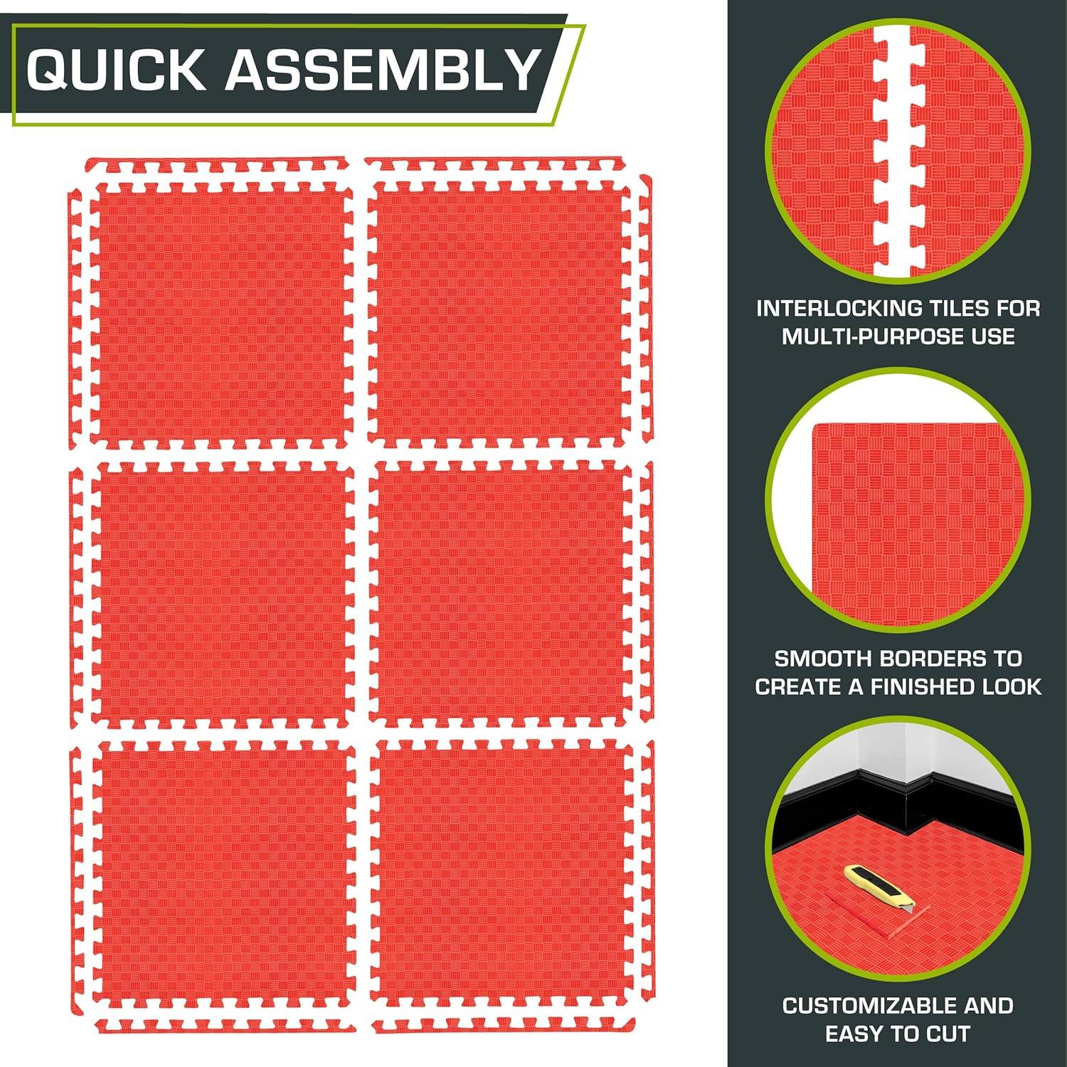 image:imageProsourceFit Exercise Puzzle Mat in Checkered EVA Foam Floor Tiles wNonSlip Texture Gym Mat wInterlocking Foam Tiles for Adjustable Surface Shock Absorbing Waterproof Gym Flooring RedRed 1 Inch 6 Tiles 24 Sq Ft