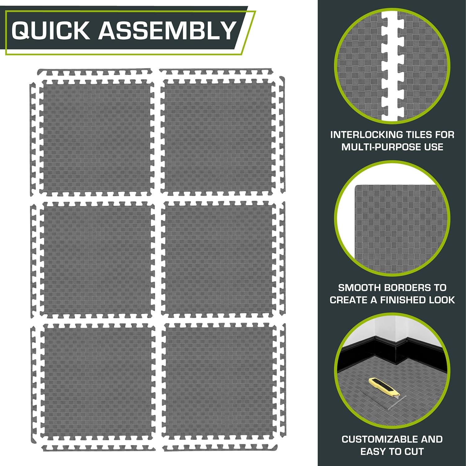 image:imageProsourceFit Exercise Puzzle Mat in Checkered EVA Foam Floor Tiles wNonSlip Texture Gym Mat wInterlocking Foam Tiles for Adjustable Surface Shock Absorbing Waterproof Gym Flooring RedGrey 1 Inch 6 Tiles 24 Sq Ft