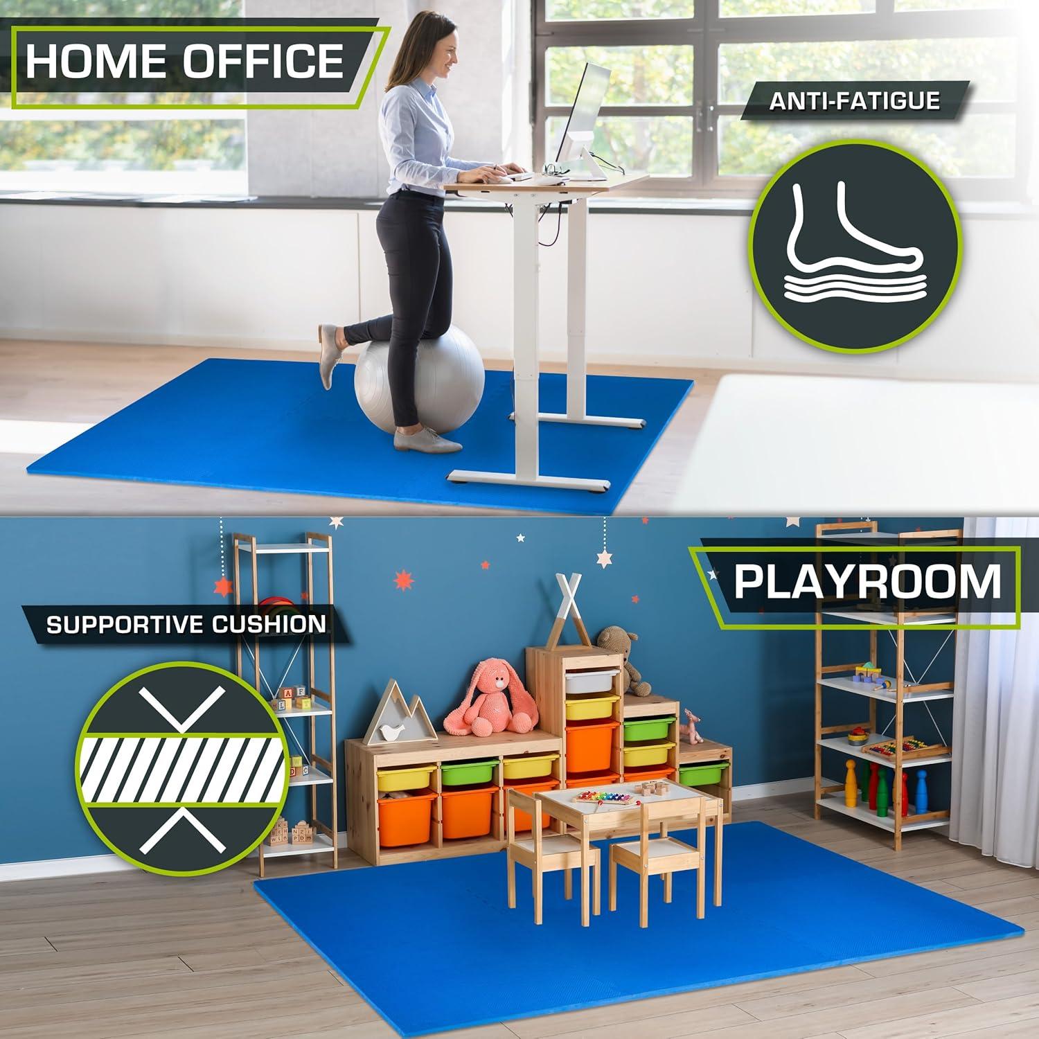 image:imageProsourceFit Extra Thick Puzzle Exercise Mat and 1 EVA Foam Interlocking Tiles for Protective Cushioned Workout Flooring for Home and Gym EquipmentBlue 34 Inch 96 Sq Ft 24 Tiles