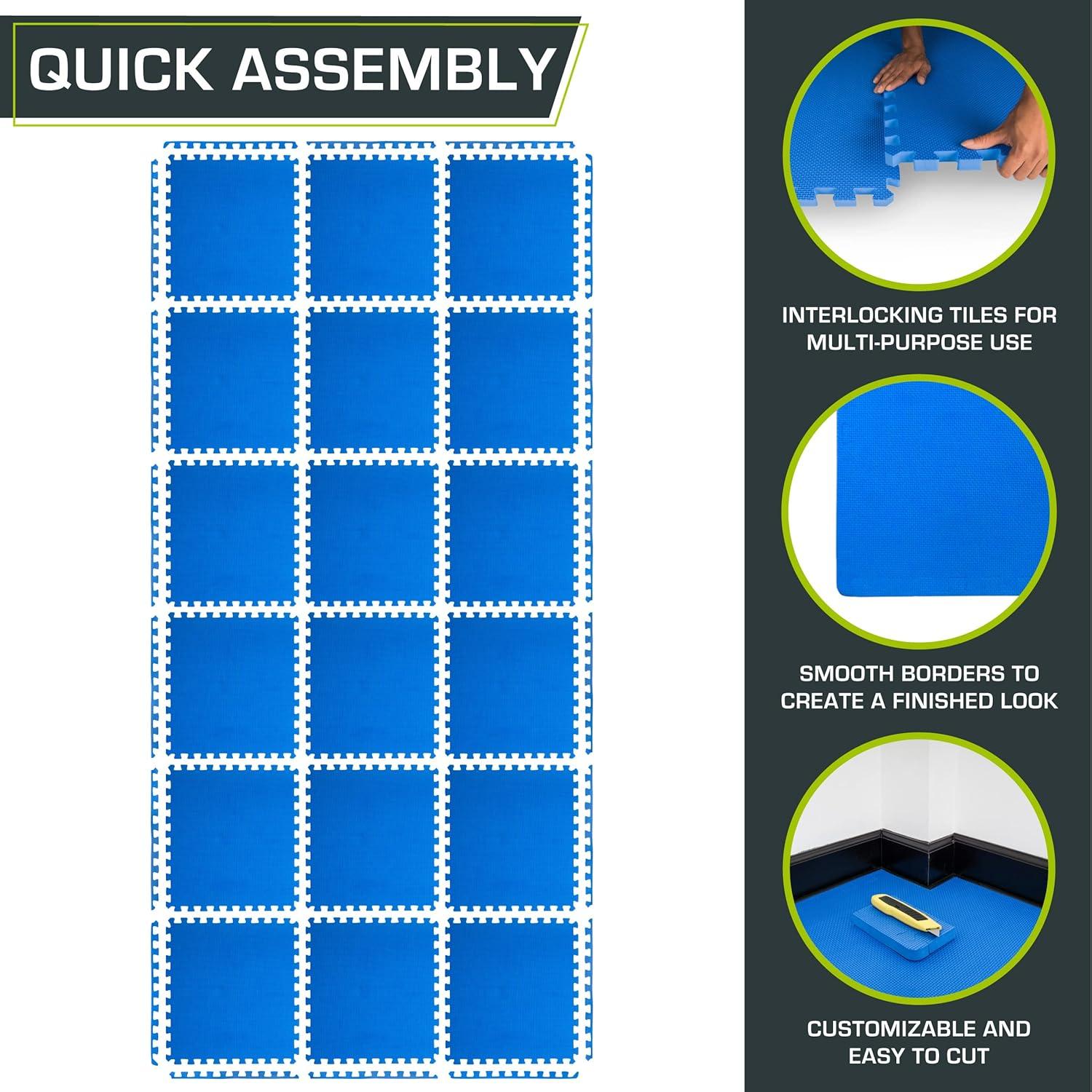 image:imageProsourceFit Extra Thick Puzzle Exercise Mat and 1 EVA Foam Interlocking Tiles for Protective Cushioned Workout Flooring for Home and Gym EquipmentBlue 1 Inch 72 Sq Ft 18 Tiles