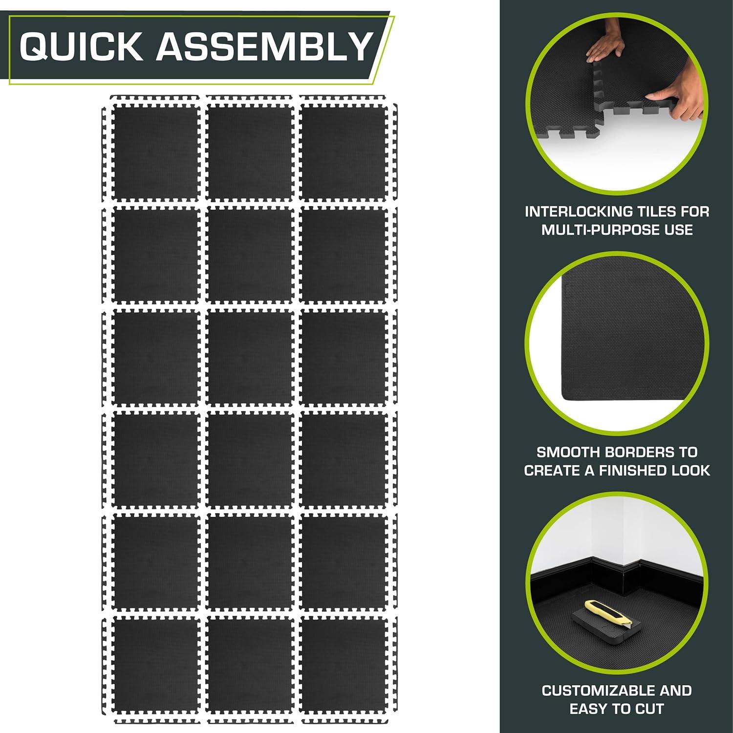 image:imageProsourceFit Extra Thick Puzzle Exercise Mat and 1 EVA Foam Interlocking Tiles for Protective Cushioned Workout Flooring for Home and Gym EquipmentBlack 1 Inch 72 Sq Ft 18 Tiles