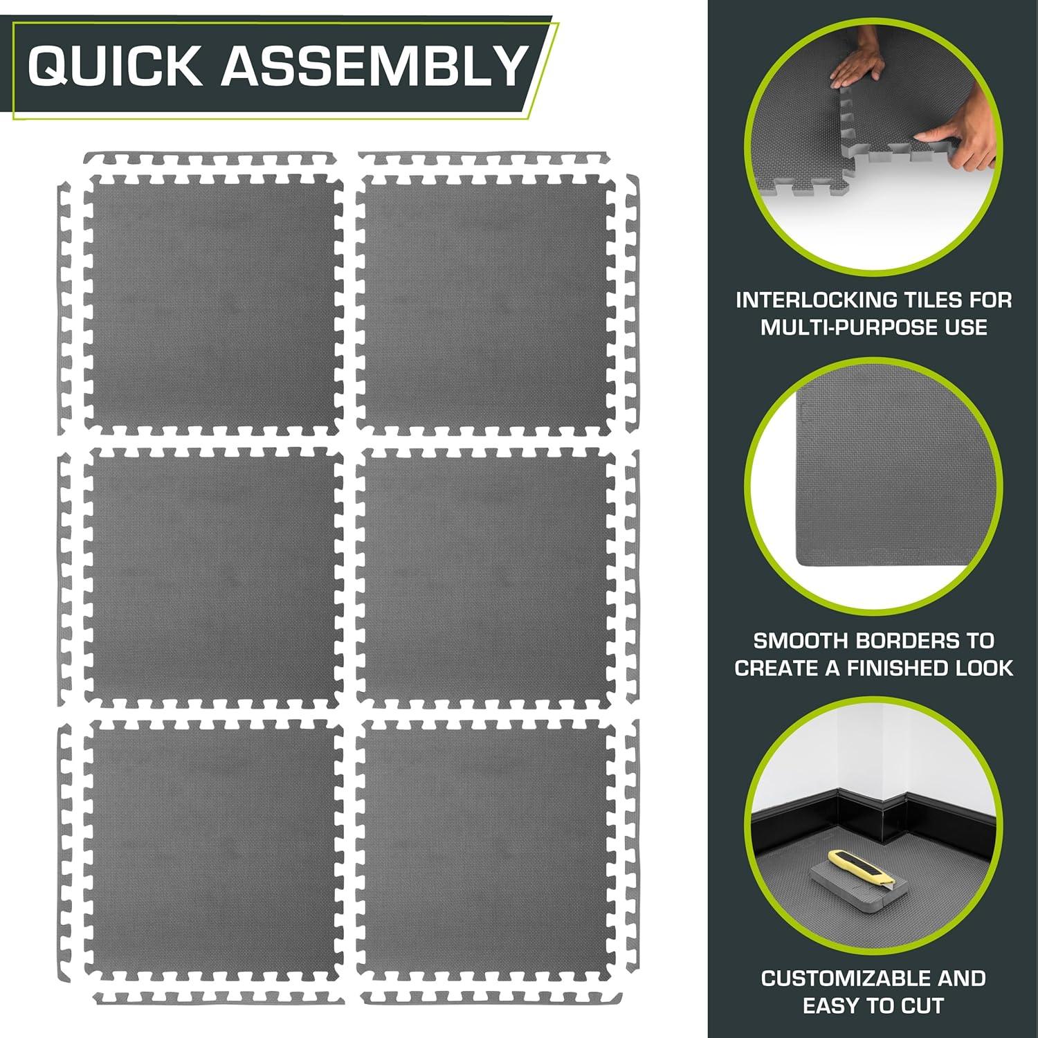 image:imageProsourceFit Extra Thick Puzzle Exercise Mat and 1 EVA Foam Interlocking Tiles for Protective Cushioned Workout Flooring for Home and Gym EquipmentGrey 1 Inch 24 Sq Ft 6 Tiles