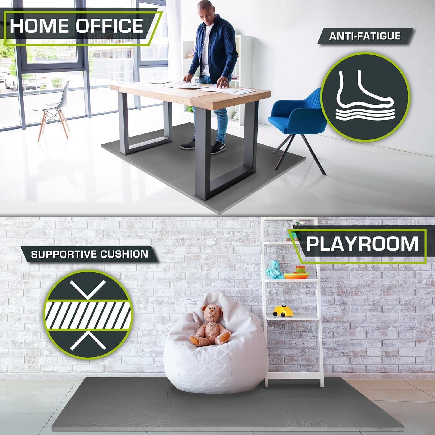 image:imageProsourceFit Extra Thick Puzzle Exercise Mat and 1 EVA Foam Interlocking Tiles for Protective Cushioned Workout Flooring for Home and Gym EquipmentGrey 1 Inch 24 Sq Ft 6 Tiles