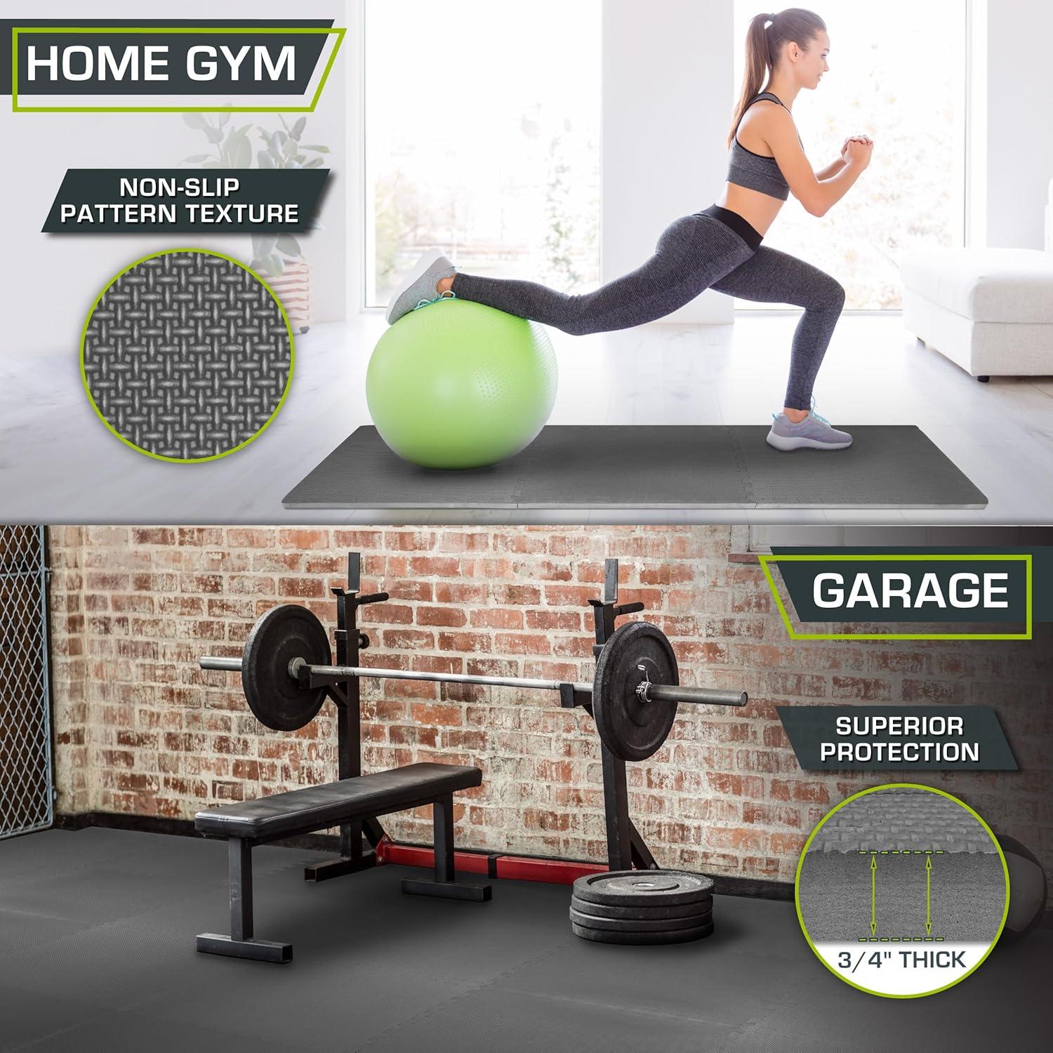 image:imageProsourceFit Extra Thick Puzzle Exercise Mat and 1 EVA Foam Interlocking Tiles for Protective Cushioned Workout Flooring for Home and Gym EquipmentGrey 34 Inch 96 Sq Ft 24 Tiles