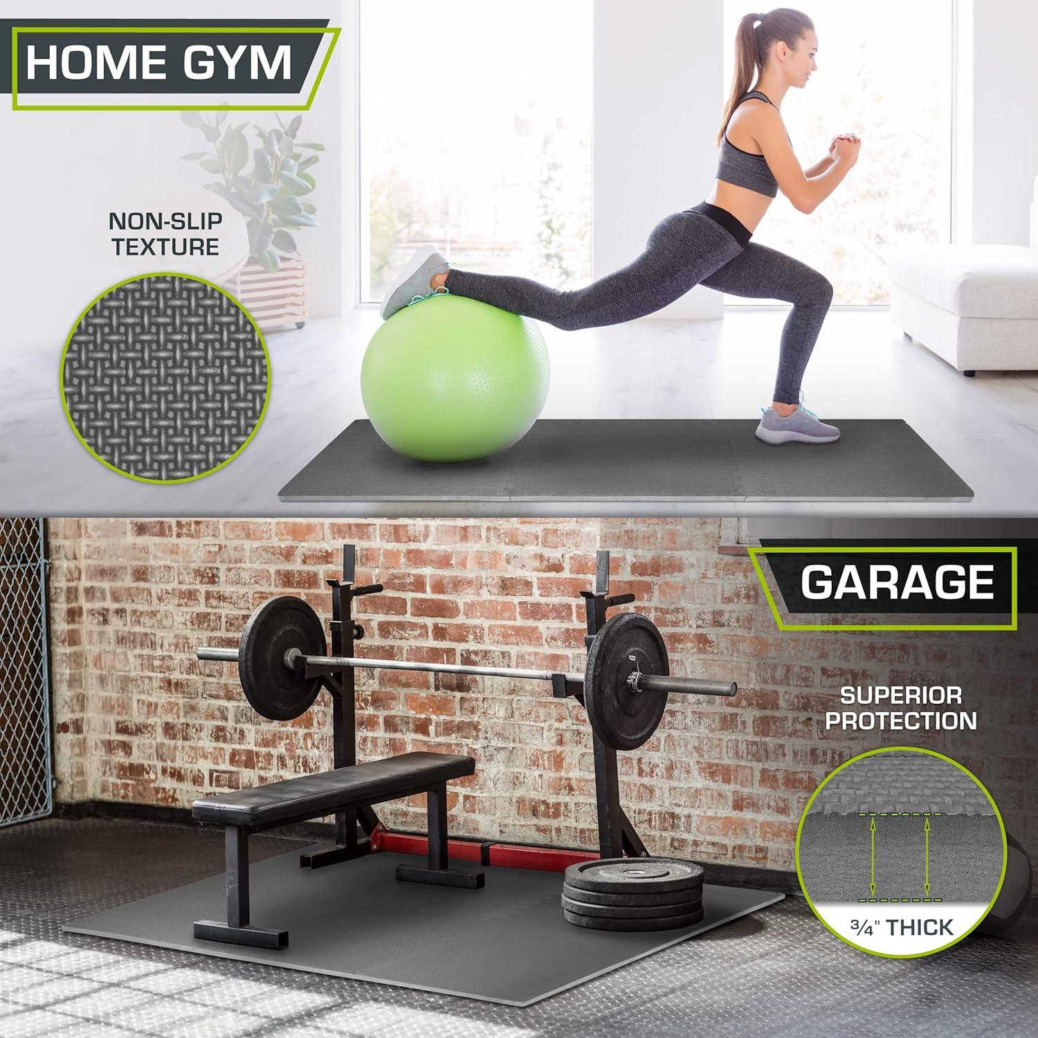 image:imageProsourceFit Extra Thick Puzzle Exercise Mat and 1 EVA Foam Interlocking Tiles for Protective Cushioned Workout Flooring for Home and Gym EquipmentGrey 34 Inch 24 Sq Ft 6 Tiles