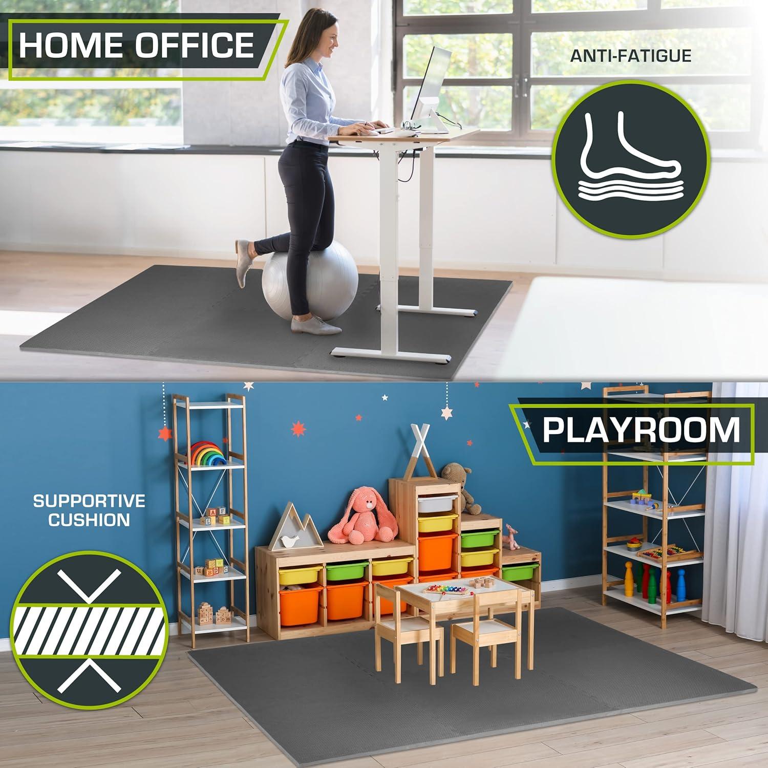 image:imageProsourceFit Extra Thick Puzzle Exercise Mat and 1 EVA Foam Interlocking Tiles for Protective Cushioned Workout Flooring for Home and Gym EquipmentGrey 34 Inch 24 Sq Ft 6 Tiles