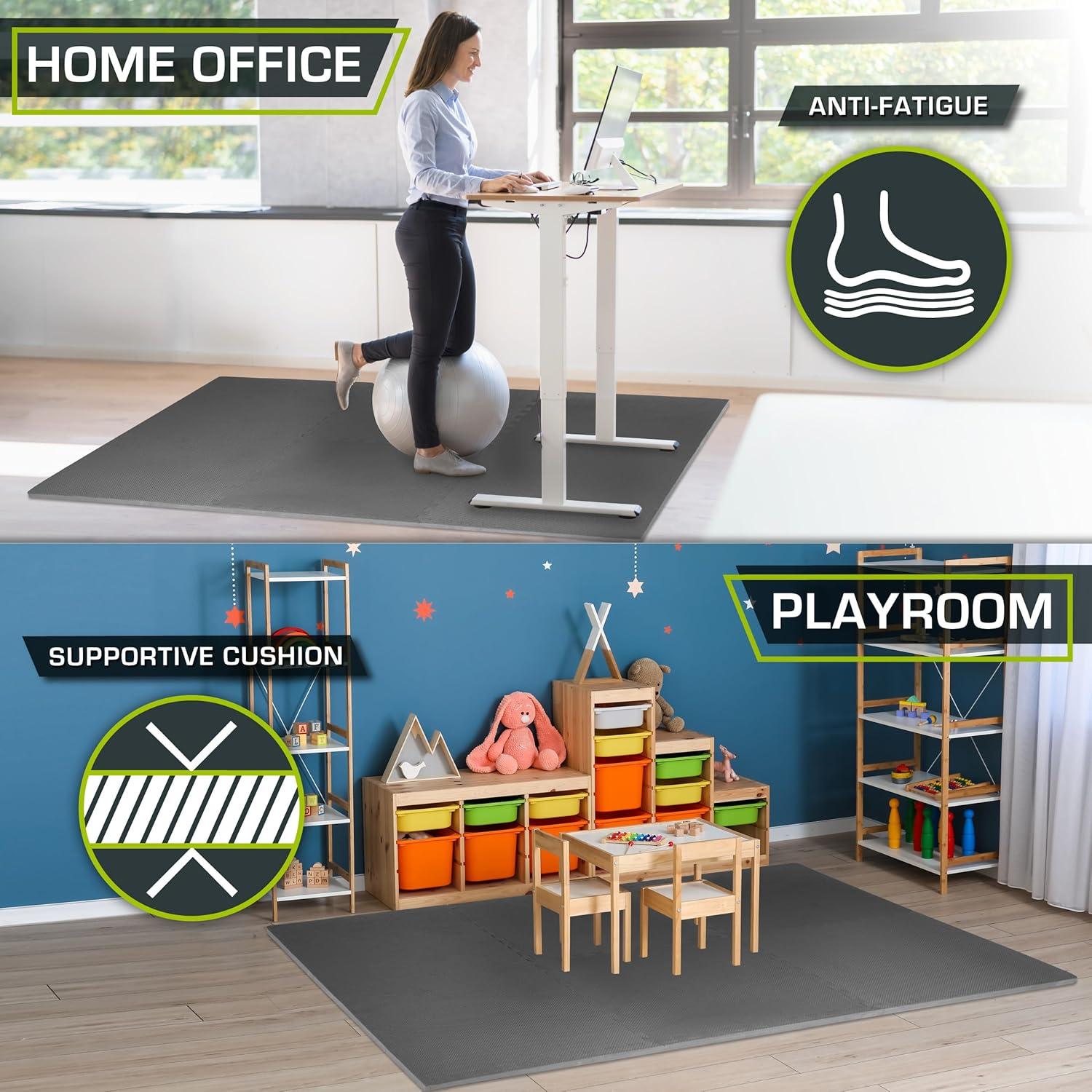 image:imageProsourceFit Extra Thick Puzzle Exercise Mat and 1 EVA Foam Interlocking Tiles for Protective Cushioned Workout Flooring for Home and Gym EquipmentGrey 34 Inch 96 Sq Ft 24 Tiles