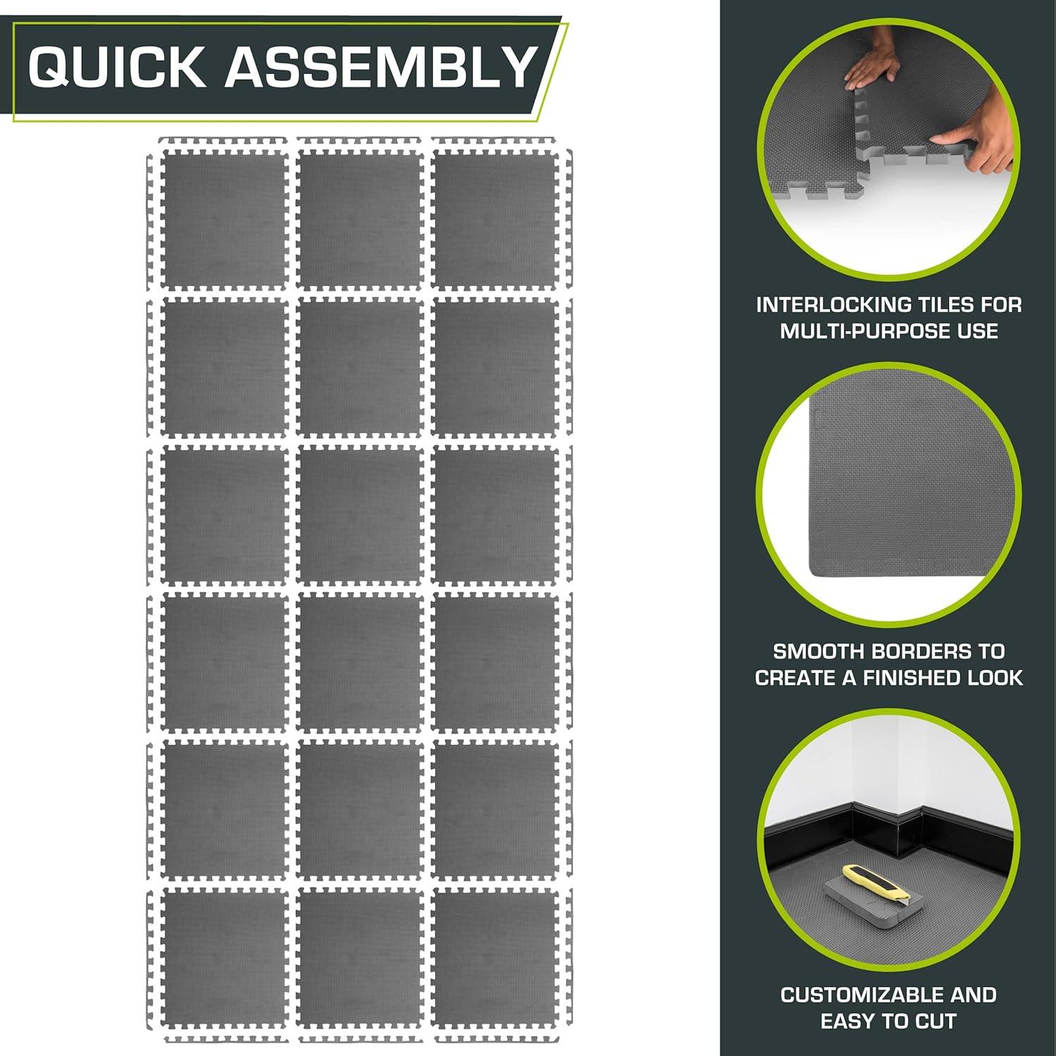 image:imageProsourceFit Extra Thick Puzzle Exercise Mat and 1 EVA Foam Interlocking Tiles for Protective Cushioned Workout Flooring for Home and Gym EquipmentGrey 1 Inch 72 Sq Ft 18 Tiles