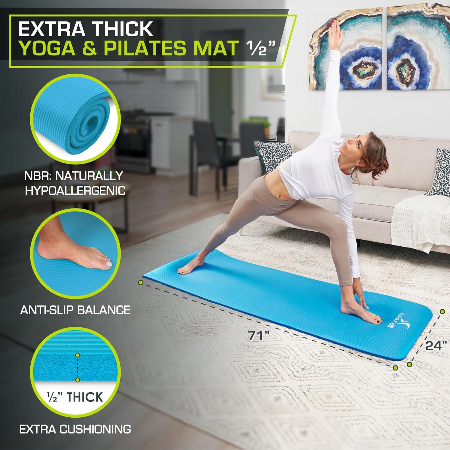 image:imageProsourceFit Extra Thick Yoga and Pilates Mat 13mm or 1 25mm 71inch Long High Density Exercise Mat with Comfort Foam and Carrying StrapAqua