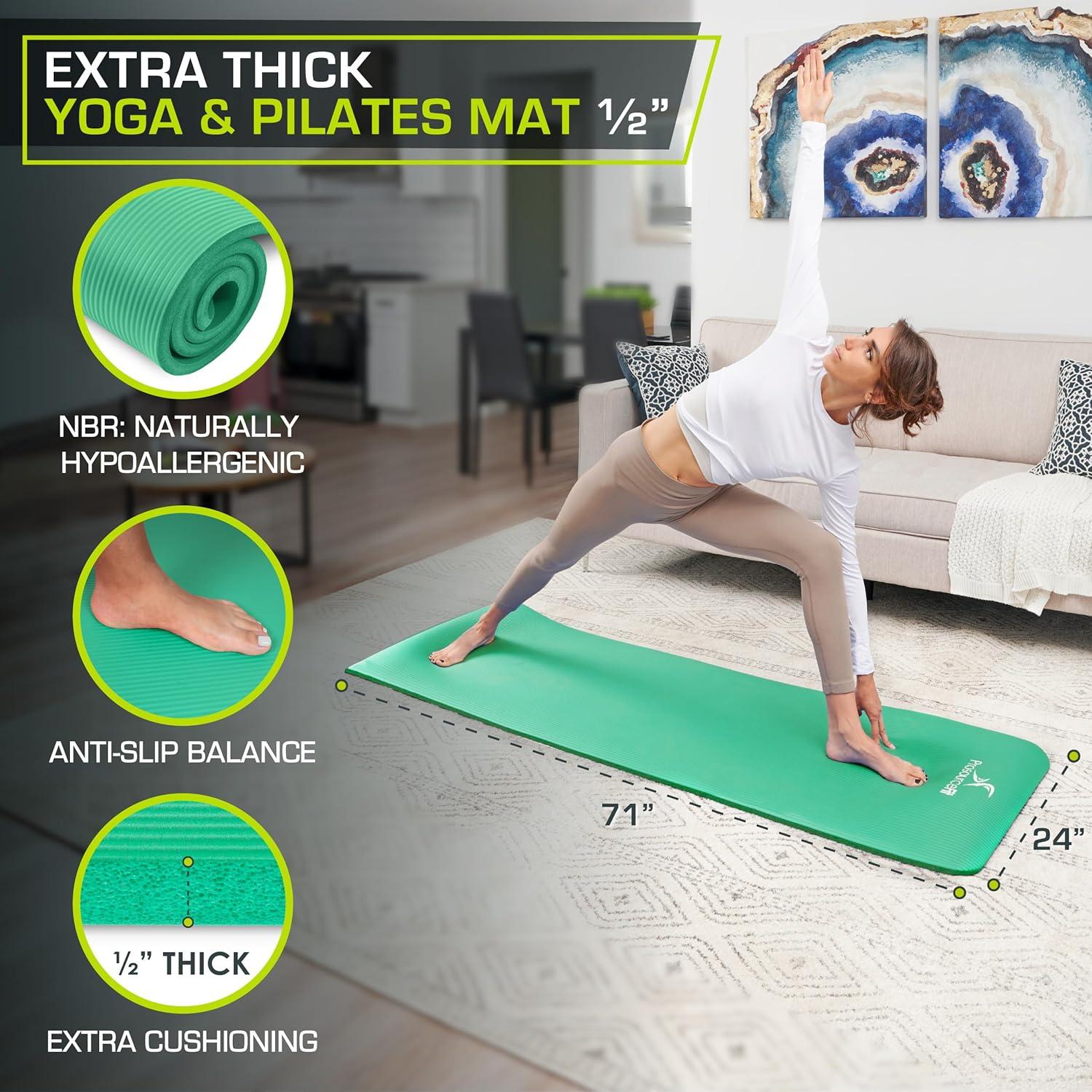 image:imageProsourceFit Extra Thick Yoga and Pilates Mat 13mm or 1 25mm 71inch Long High Density Exercise Mat with Comfort Foam and Carrying StrapGreen