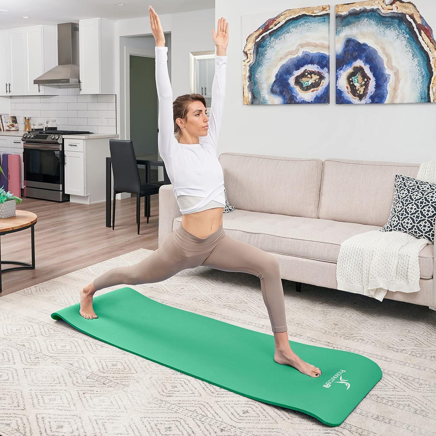 image:imageProsourceFit Extra Thick Yoga and Pilates Mat 13mm or 1 25mm 71inch Long High Density Exercise Mat with Comfort Foam and Carrying StrapGreen