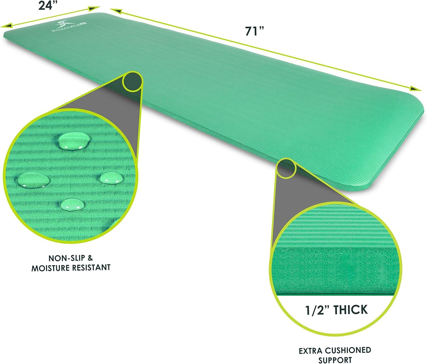 image:imageProsourceFit Extra Thick Yoga and Pilates Mat 13mm or 1 25mm 71inch Long High Density Exercise Mat with Comfort Foam and Carrying StrapGreen