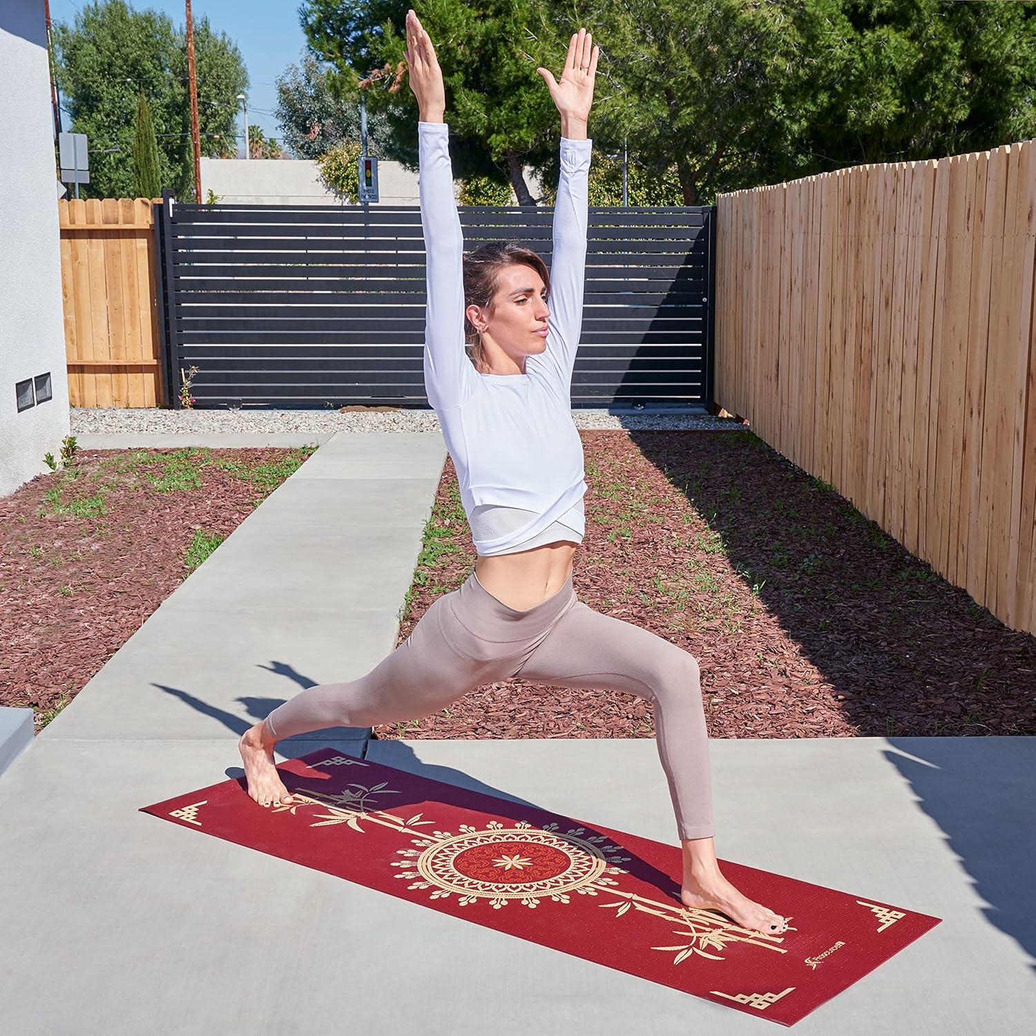 image:imageProsourceFit Feather Yoga Mat 316 5mm Thick Workout Surface with Exclusive Printed Designs for Stylish Comfort Stability and Balance NonSlip Option for Yoga and PilatesTao Red