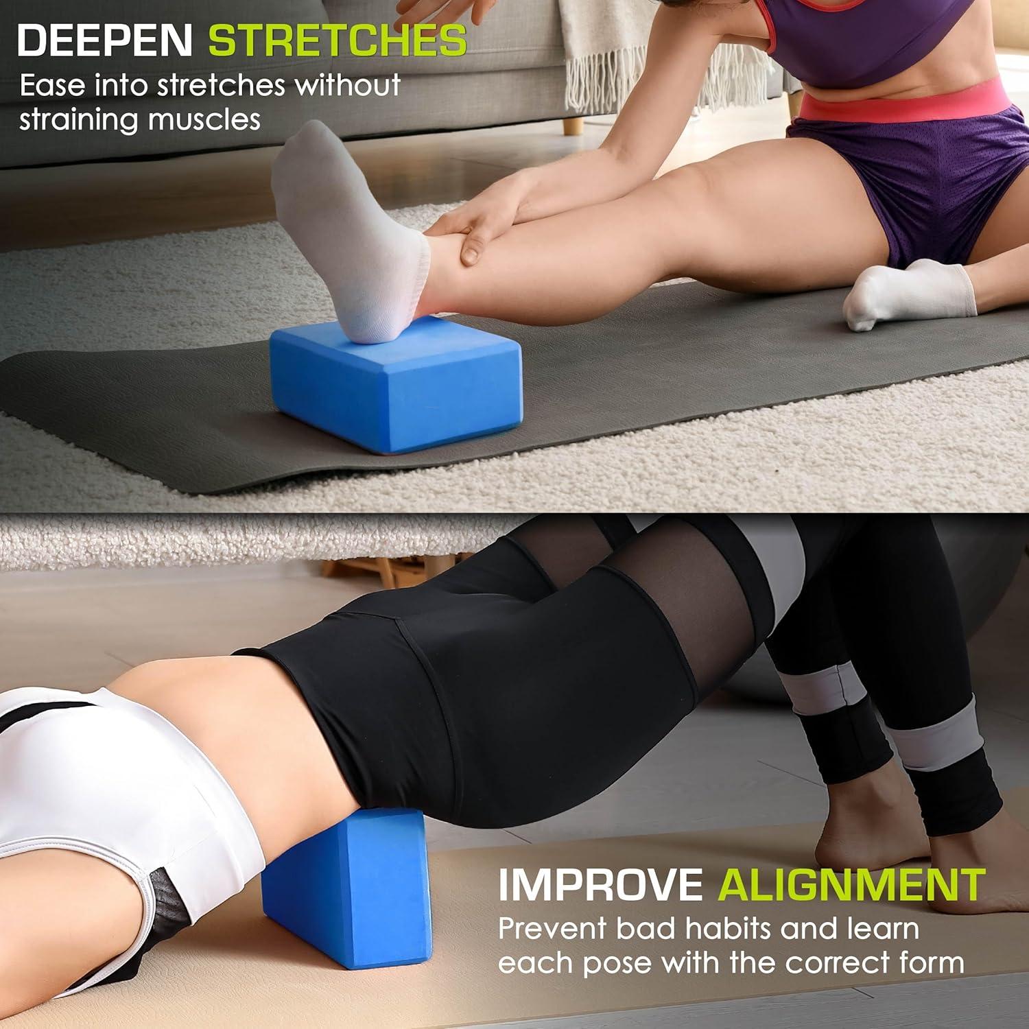 image:imageProsourceFit Foam Yoga Blocks Set of 2 High Density EVA Yoga Bricks Sturdy Yoga Prop Large Size 4x 6 x 9Blue