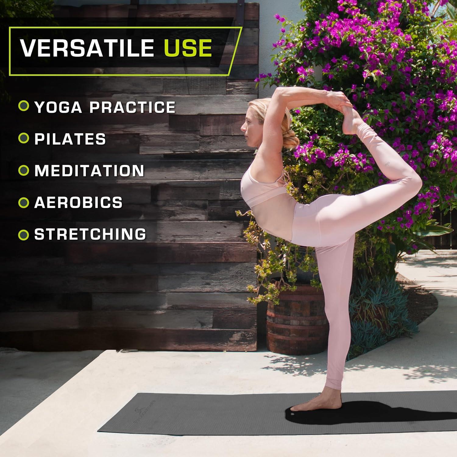 image:imageProsourceFit Original Yoga Exercise Mat 6mm Thick for Comfort and Stability with Carrying Straps Non Slip Multiple ColorsBlack