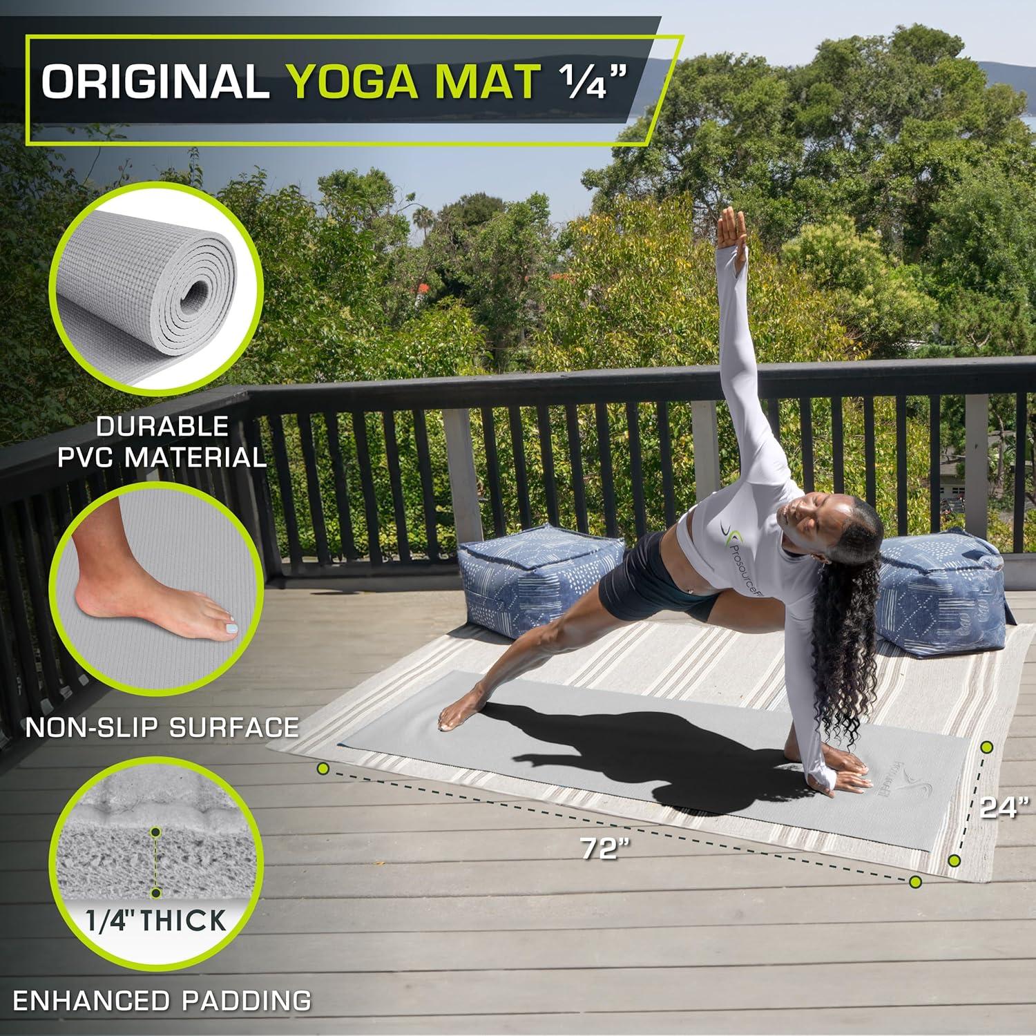 image:imageProsourceFit Original Yoga Exercise Mat 6mm Thick for Comfort and Stability with Carrying Straps Non Slip Multiple ColorsGrey