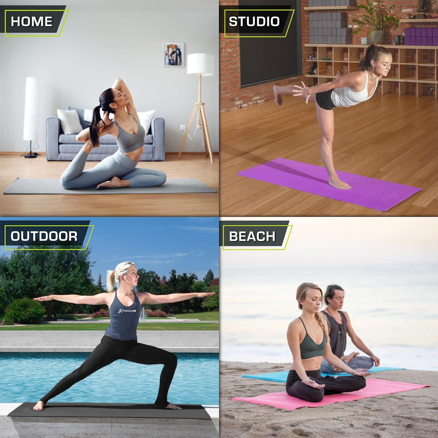 image:imageProsourceFit Original Yoga Exercise Mat 6mm Thick for Comfort and Stability with Carrying Straps Non Slip Multiple ColorsGrey