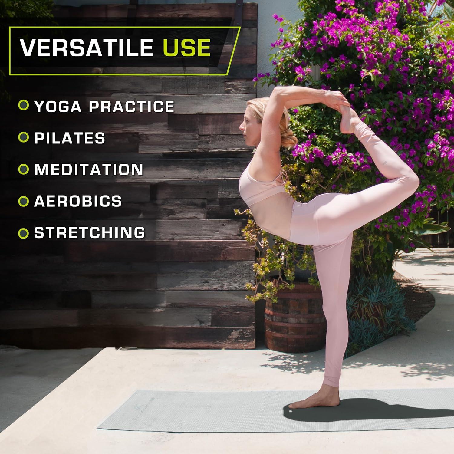 image:imageProsourceFit Original Yoga Exercise Mat 6mm Thick for Comfort and Stability with Carrying Straps Non Slip Multiple ColorsGrey