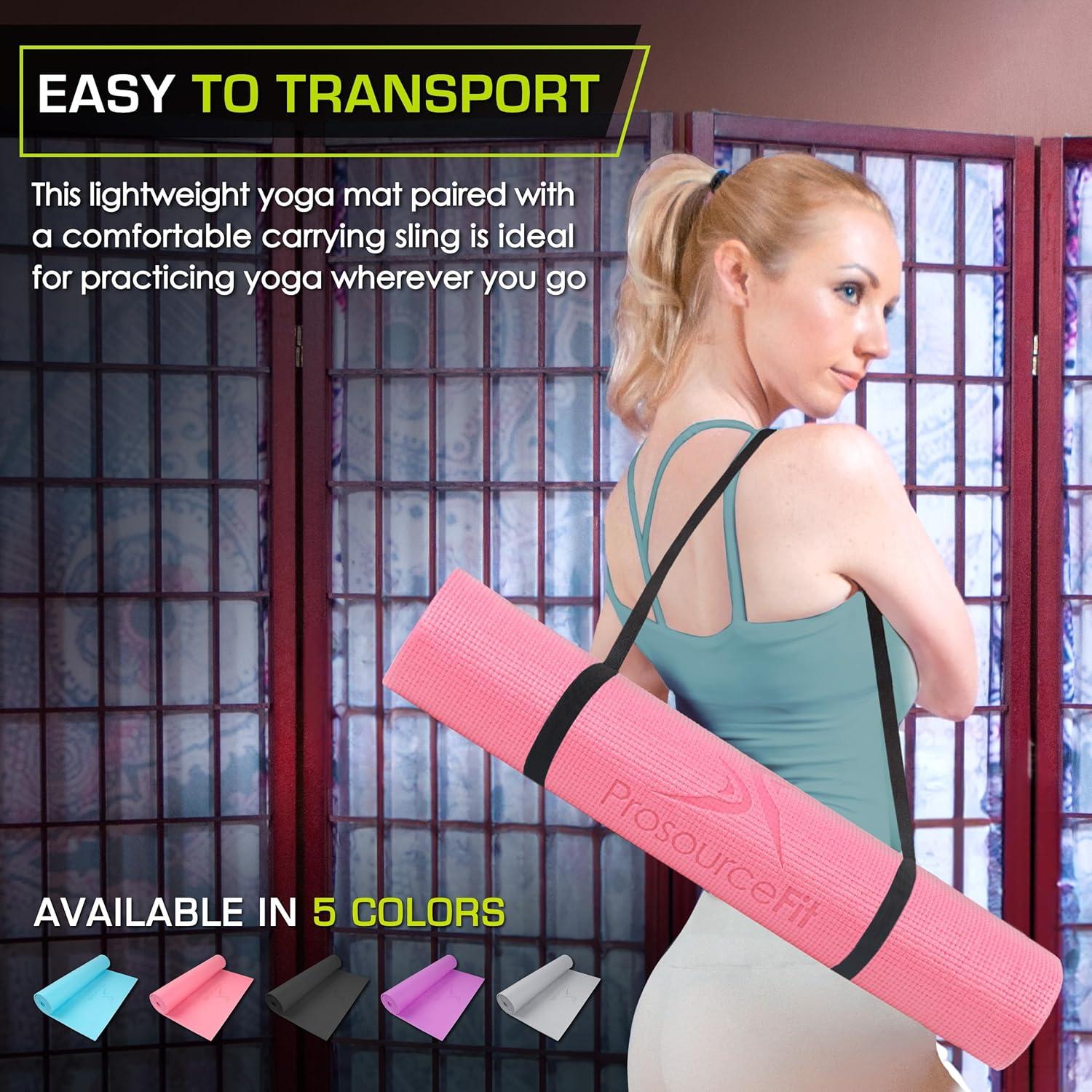 image:imageProsourceFit Original Yoga Exercise Mat 6mm Thick for Comfort and Stability with Carrying Straps Non Slip Multiple ColorsPink