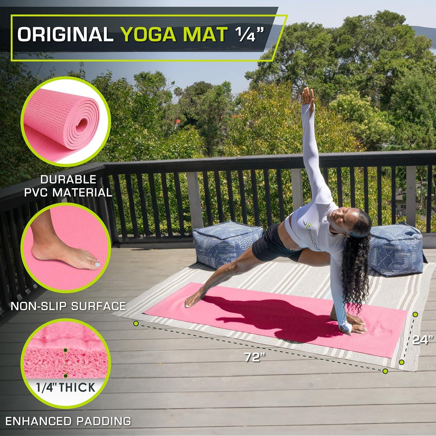 image:imageProsourceFit Original Yoga Exercise Mat 6mm Thick for Comfort and Stability with Carrying Straps Non Slip Multiple ColorsPink