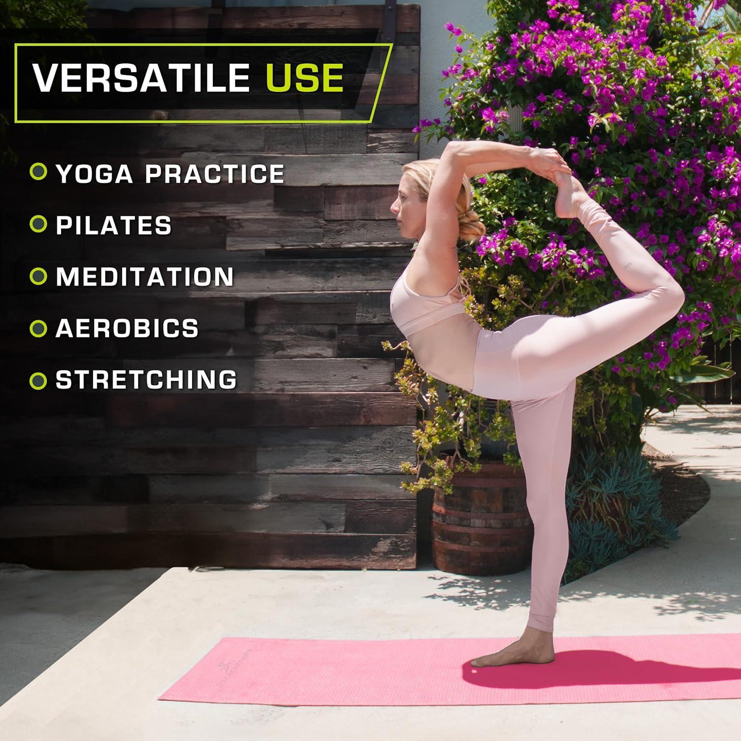 image:imageProsourceFit Original Yoga Exercise Mat 6mm Thick for Comfort and Stability with Carrying Straps Non Slip Multiple ColorsPink