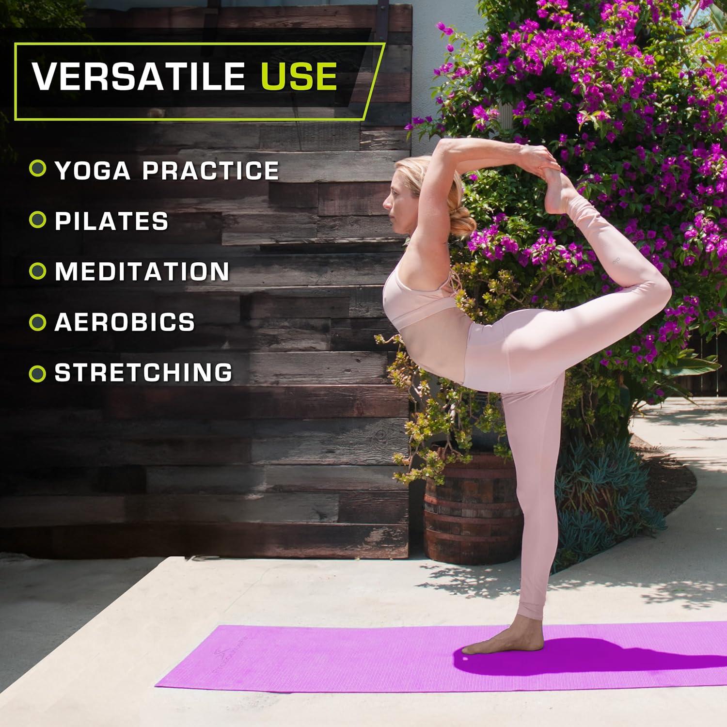 image:imageProsourceFit Original Yoga Exercise Mat  6mm Thick for Comfort and Stability with Carrying Straps Non Slip Multiple ColorsPurple