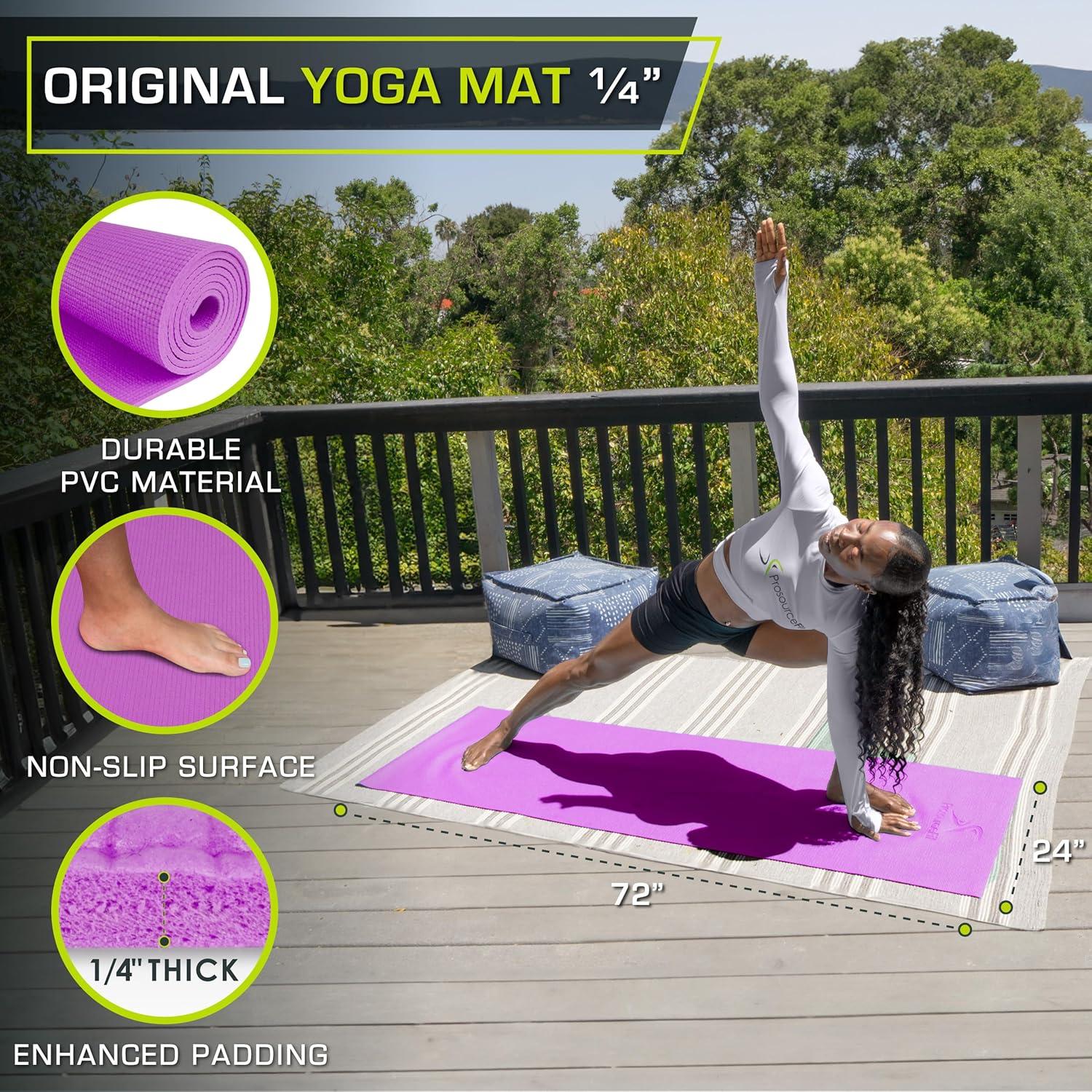 image:imageProsourceFit Original Yoga Exercise Mat  6mm Thick for Comfort and Stability with Carrying Straps Non Slip Multiple ColorsPurple