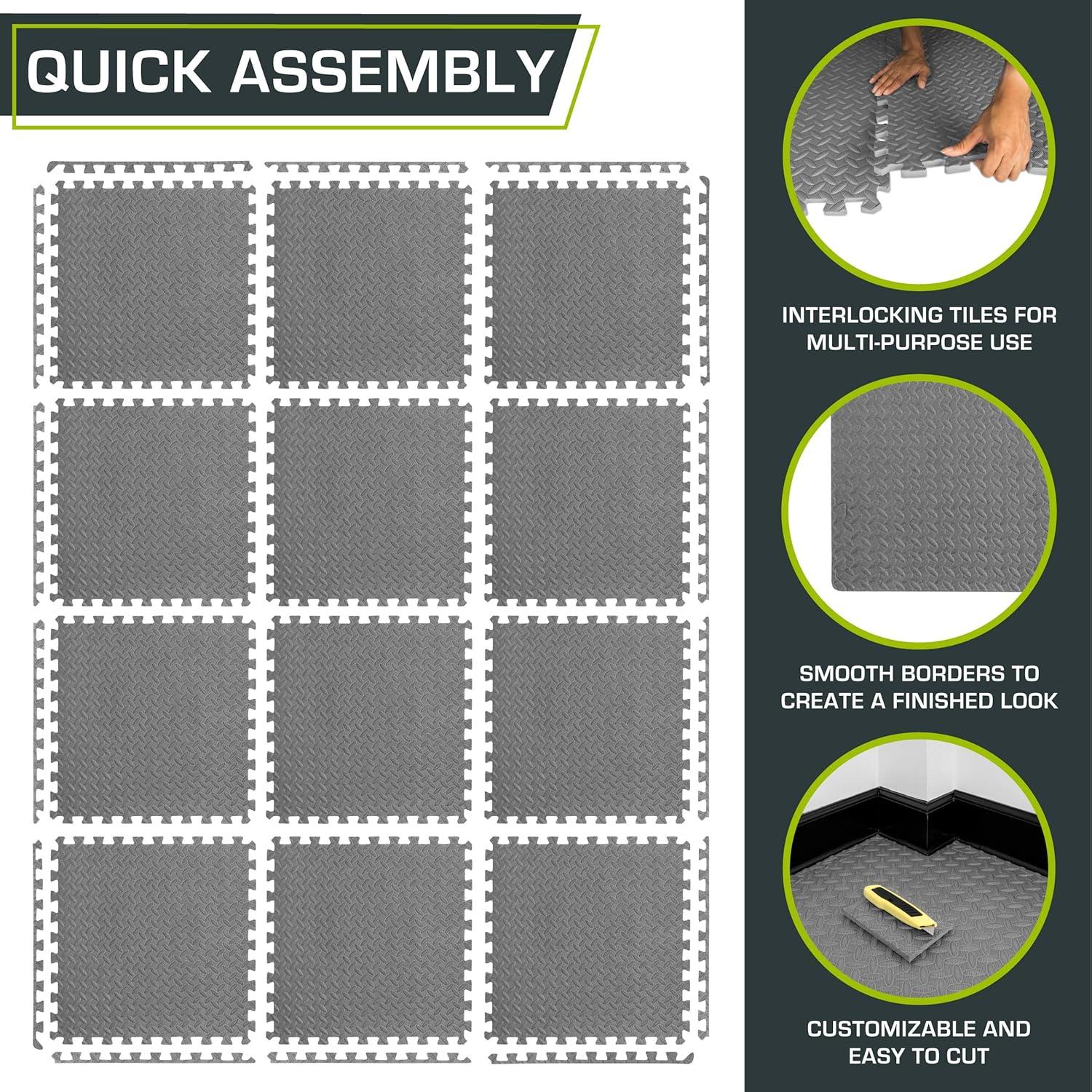 image:imageProsourceFit Puzzle Exercise Mat in EVA Interlocking Foam Floor Tiles for Home Gym Mat for Home Workout Equipment Floor Padding for Kids Grey 24 in x 24 in x in 24 Sq Ft 6 TilesGrey