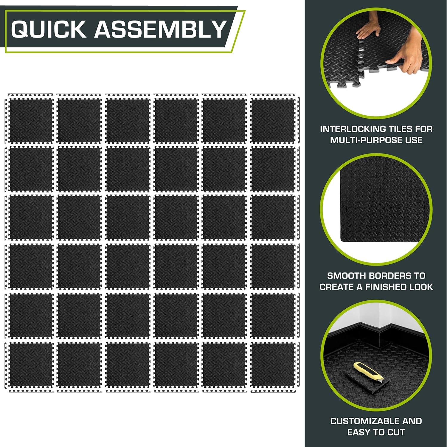 image:imageProsourceFit Puzzle Exercise Mat in EVA Interlocking Foam Floor Tiles for Home Gym Mat for Home Workout Equipment Floor Padding for Kids Grey 24 in x 24 in x in 24 Sq Ft 6 TilesBlack