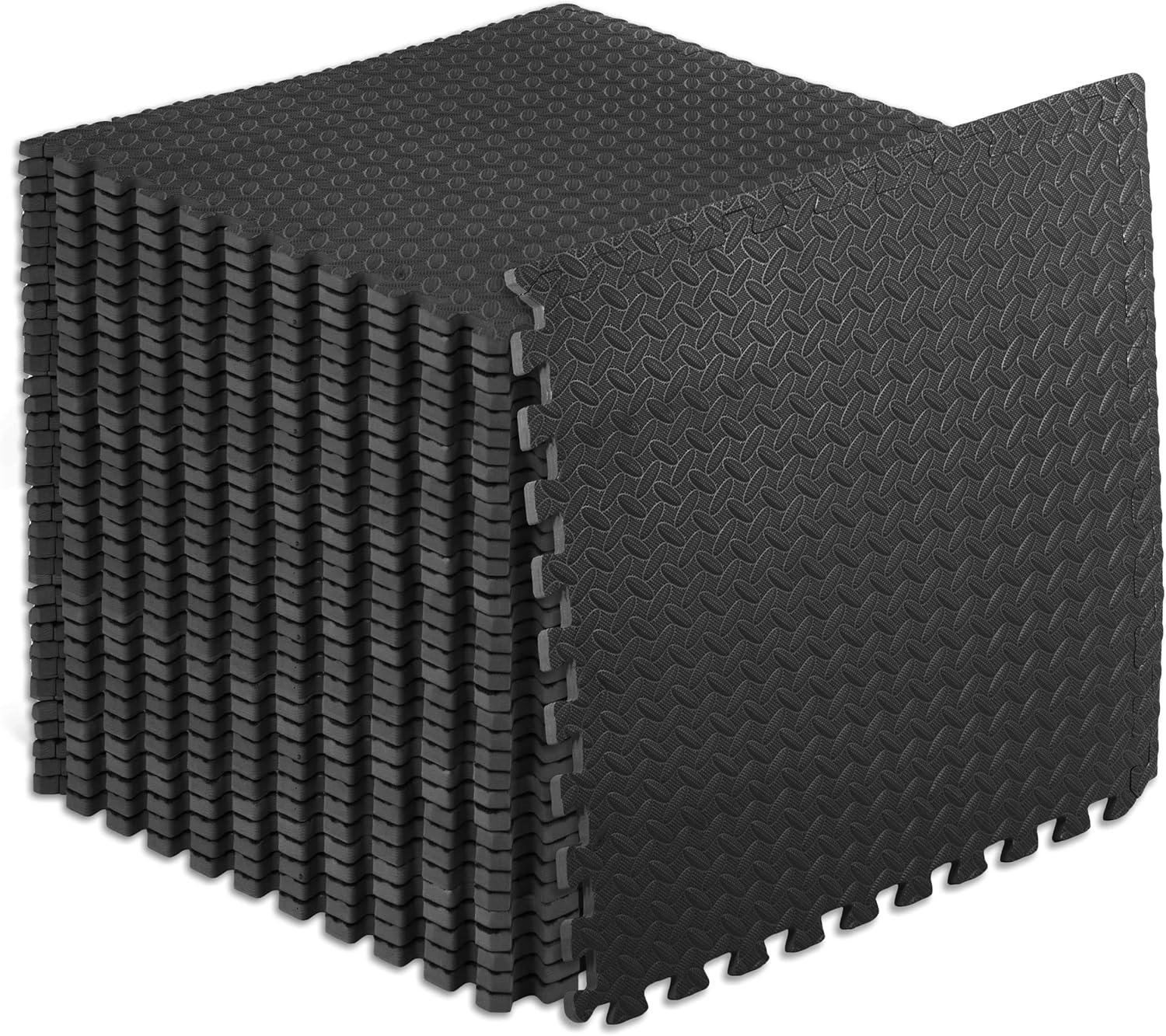 image:imageProsourceFit Puzzle Exercise Mat in EVA Interlocking Foam Floor Tiles for Home Gym Mat for Home Workout Equipment Floor Padding for Kids Grey 24 in x 24 in x in 24 Sq Ft 6 TilesBlack
