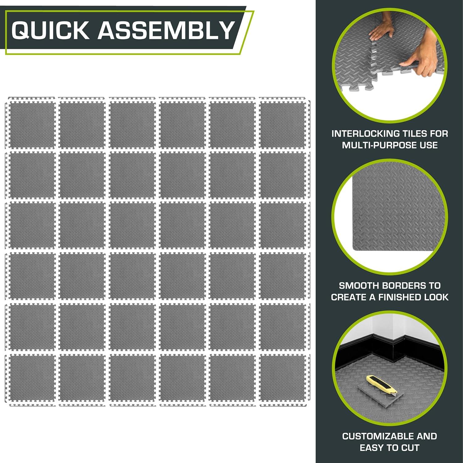 image:imageProsourceFit Puzzle Exercise Mat in EVA Interlocking Foam Floor Tiles for Home Gym Mat for Home Workout Equipment Floor Padding for Kids Grey 24 in x 24 in x in 24 Sq Ft 6 TilesGrey