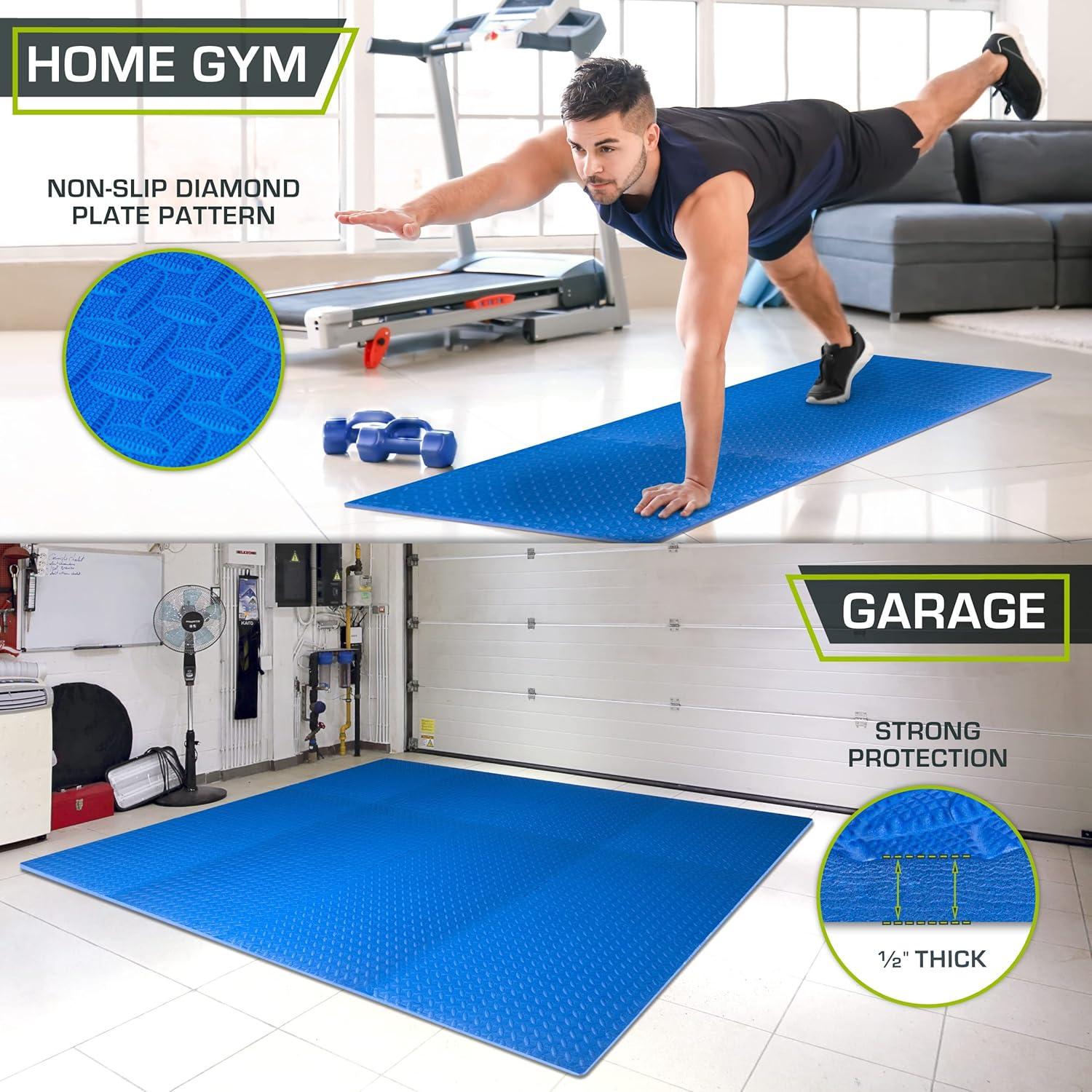 image:imageProsourceFit Puzzle Exercise Mat in EVA Interlocking Foam Floor Tiles for Home Gym Mat for Home Workout Equipment Floor Padding for Kids Grey 24 in x 24 in x in 24 Sq Ft 6 TilesBlue