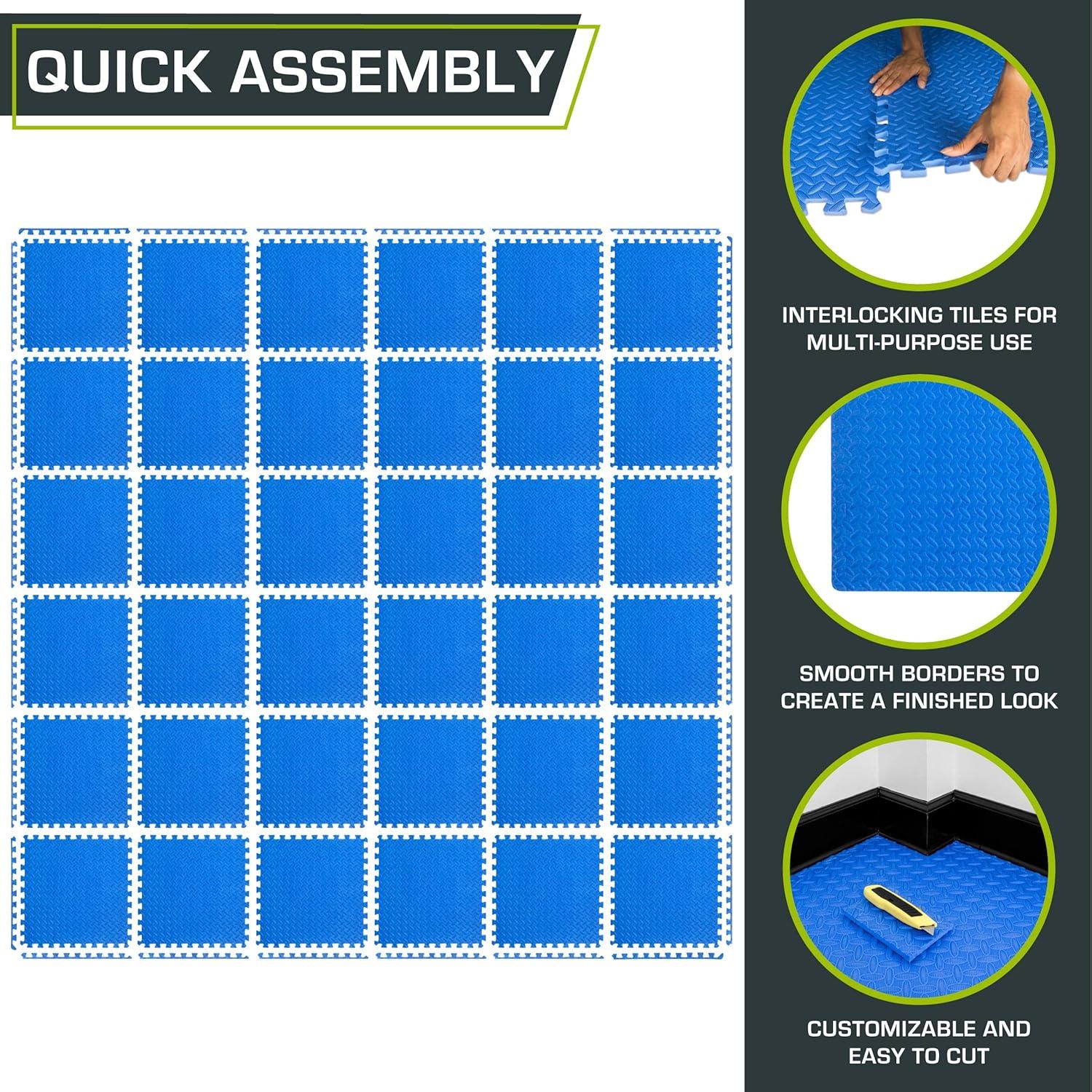 image:imageProsourceFit Puzzle Exercise Mat in EVA Interlocking Foam Floor Tiles for Home Gym Mat for Home Workout Equipment Floor Padding for Kids Grey 24 in x 24 in x in 24 Sq Ft 6 TilesBlue