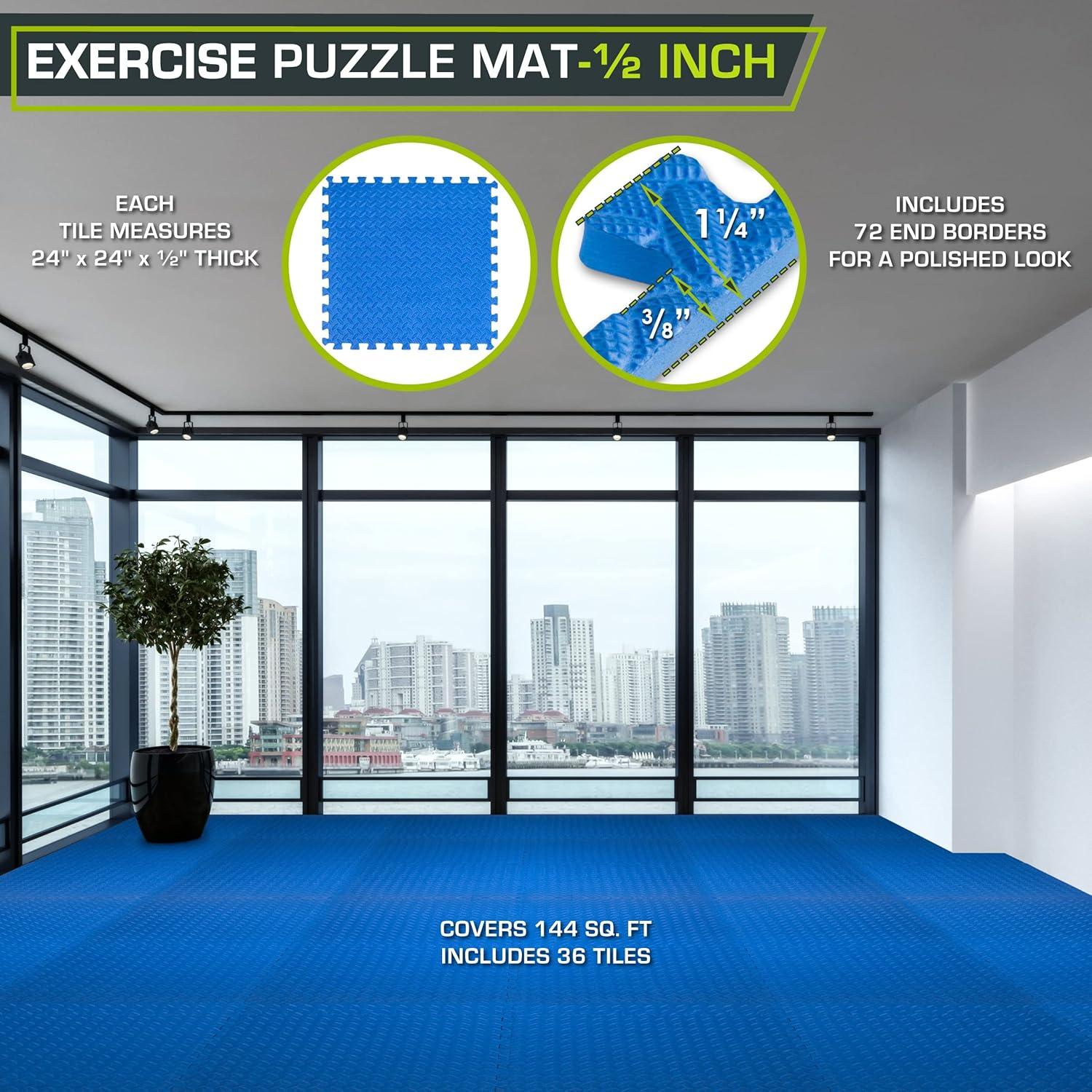 image:imageProsourceFit Puzzle Exercise Mat in EVA Interlocking Foam Floor Tiles for Home Gym Mat for Home Workout Equipment Floor Padding for Kids Grey 24 in x 24 in x in 24 Sq Ft 6 TilesBlue