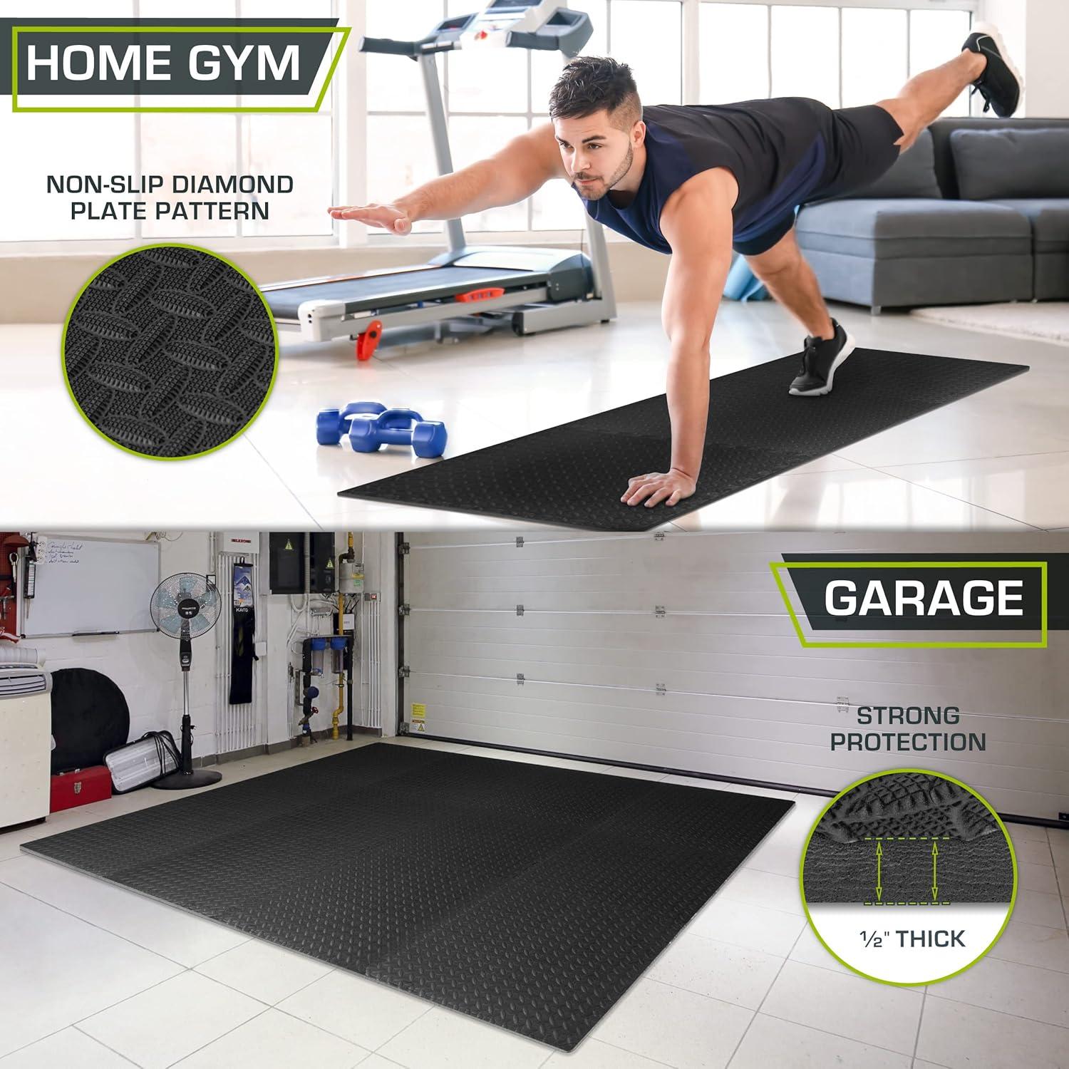 image:imageProsourceFit Puzzle Exercise Mat in EVA Interlocking Foam Floor Tiles for Home Gym Mat for Home Workout Equipment Floor Padding for Kids Grey 24 in x 24 in x in 24 Sq Ft 6 TilesBlack