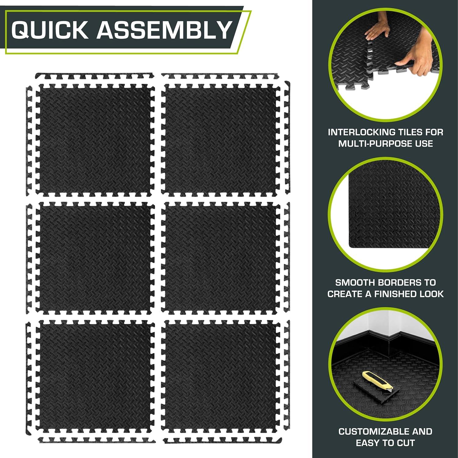 image:imageProsourceFit Puzzle Exercise Mat in EVA Interlocking Foam Floor Tiles for Home Gym Mat for Home Workout Equipment Floor Padding for Kids Grey 24 in x 24 in x in 24 Sq Ft 6 TilesBlack