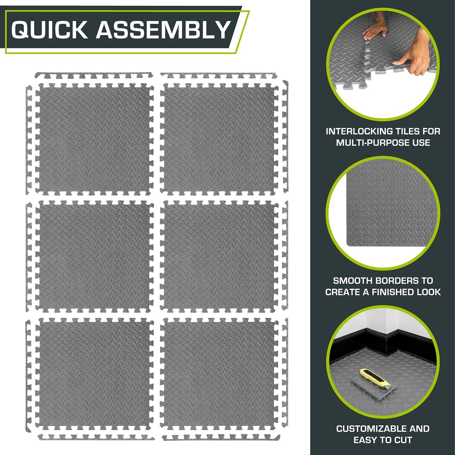 image:imageProsourceFit Puzzle Exercise Mat in EVA Interlocking Foam Floor Tiles for Home Gym Mat for Home Workout Equipment Floor Padding for Kids Grey 24 in x 24 in x in 24 Sq Ft 6 TilesGrey