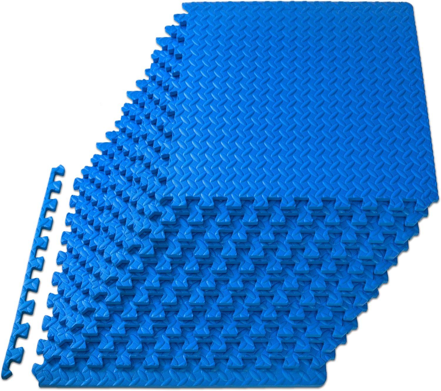 image:imageProsourceFit Puzzle Exercise Mat in EVA Interlocking Foam Floor Tiles for Home Gym Mat for Home Workout Equipment Floor Padding for Kids Grey 24 in x 24 in x in 24 Sq Ft 6 TilesBlue