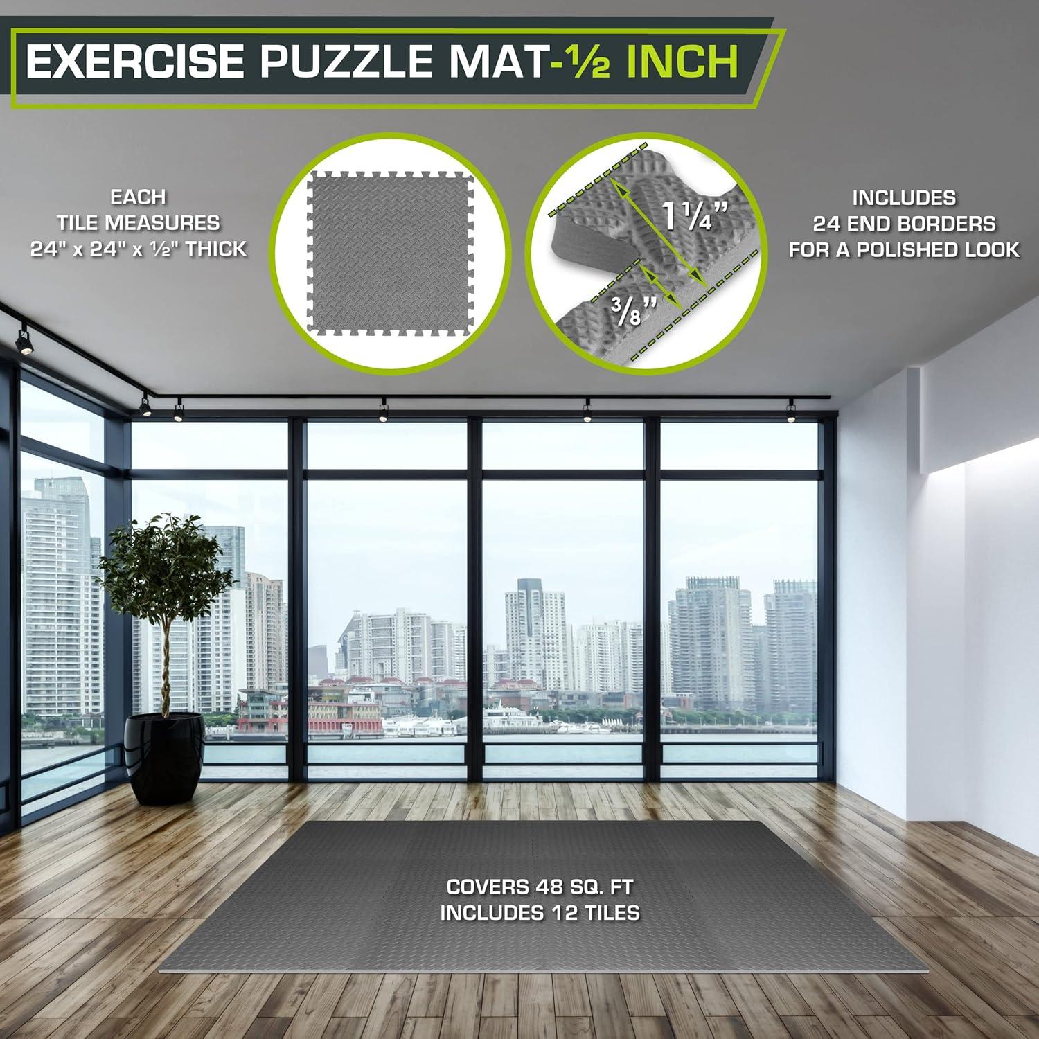 image:imageProsourceFit Puzzle Exercise Mat in EVA Interlocking Foam Floor Tiles for Home Gym Mat for Home Workout Equipment Floor Padding for Kids Grey 24 in x 24 in x in 24 Sq Ft 6 TilesGrey