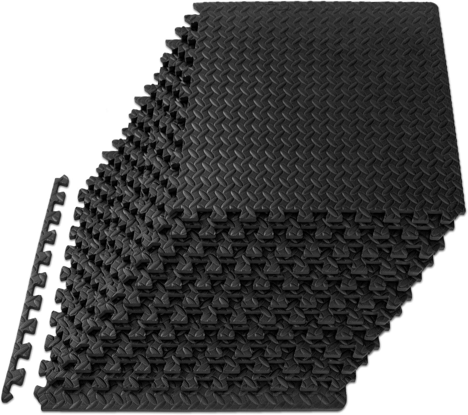 image:imageProsourceFit Puzzle Exercise Mat in EVA Interlocking Foam Floor Tiles for Home Gym Mat for Home Workout Equipment Floor Padding for Kids Grey 24 in x 24 in x in 24 Sq Ft 6 TilesBlack