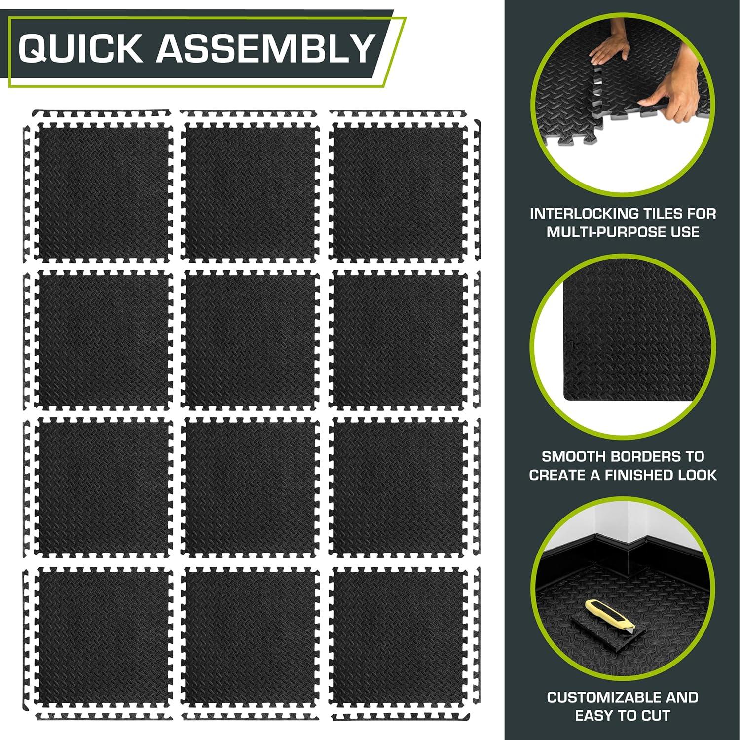 image:imageProsourceFit Puzzle Exercise Mat in EVA Interlocking Foam Floor Tiles for Home Gym Mat for Home Workout Equipment Floor Padding for Kids Grey 24 in x 24 in x in 24 Sq Ft 6 TilesBlack