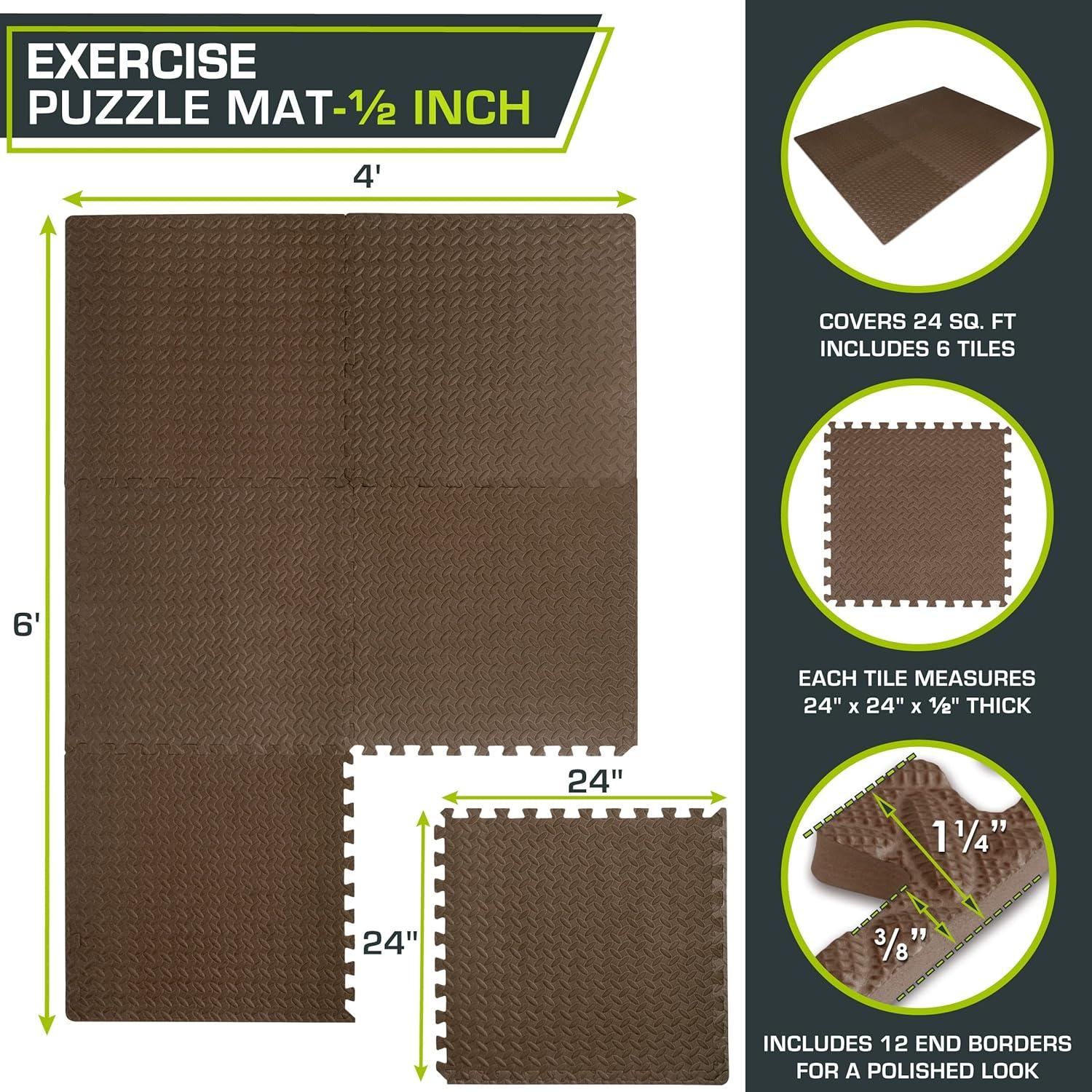 image:imageProsourceFit Puzzle Exercise Mat in EVA Interlocking Foam Floor Tiles for Home Gym Mat for Home Workout Equipment Floor Padding for Kids Grey 24 in x 24 in x in 24 Sq Ft 6 TilesGrey