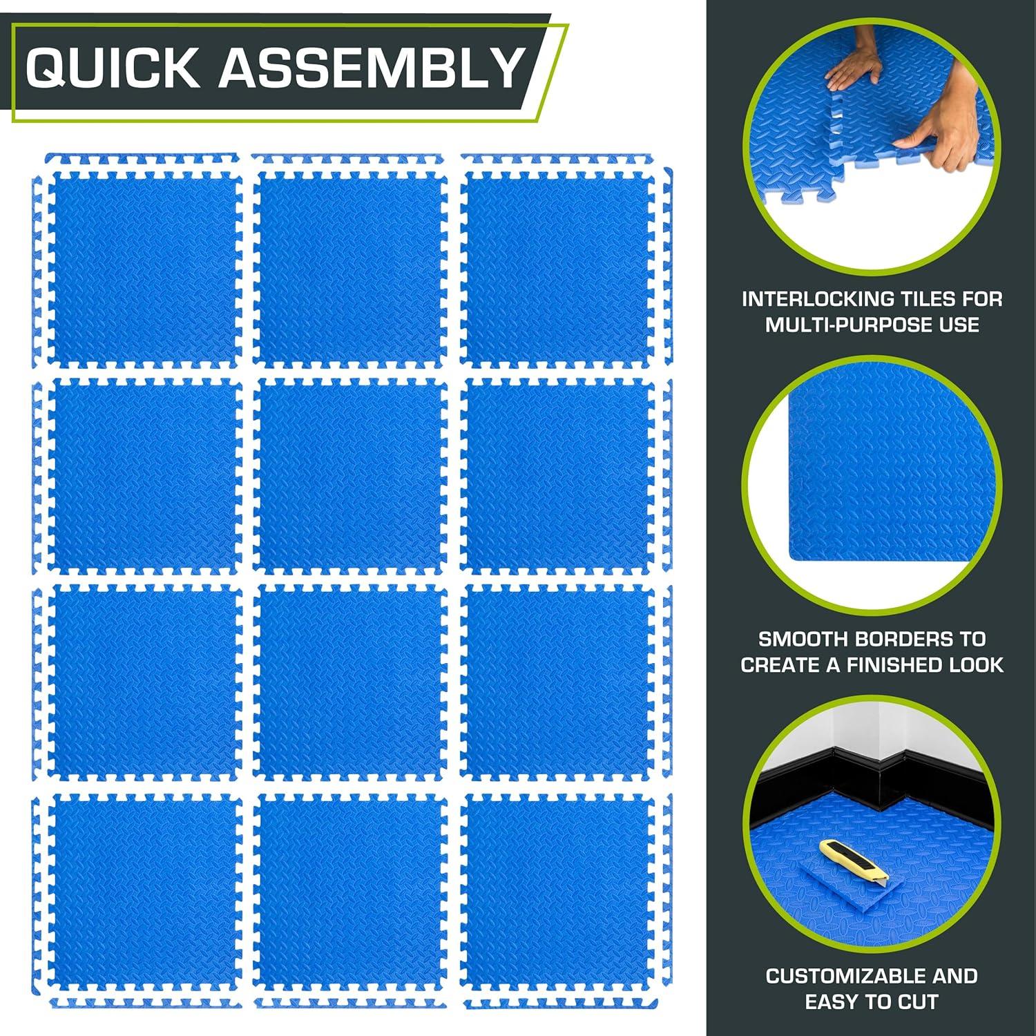 image:imageProsourceFit Puzzle Exercise Mat in EVA Interlocking Foam Floor Tiles for Home Gym Mat for Home Workout Equipment Floor Padding for Kids Grey 24 in x 24 in x in 24 Sq Ft 6 TilesBlue