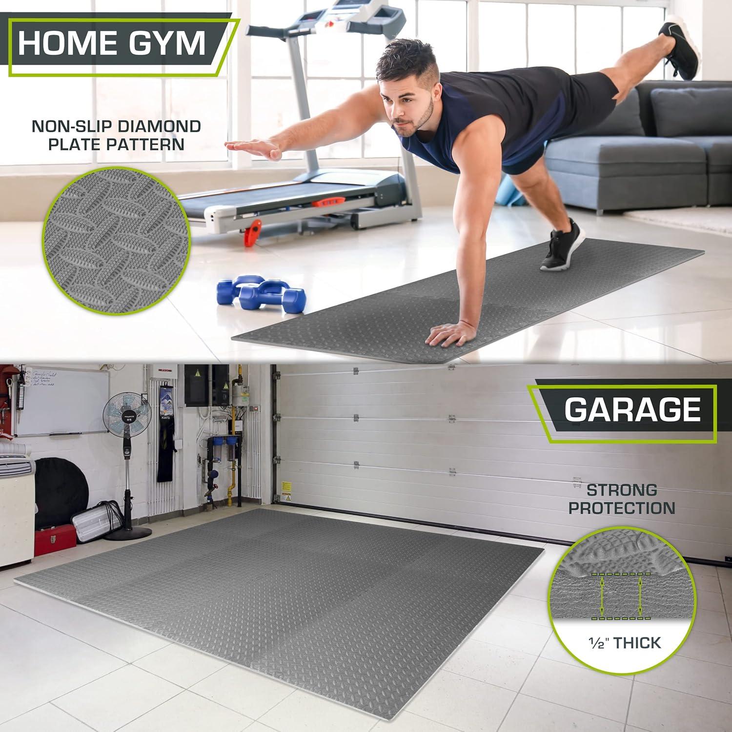 image:imageProsourceFit Puzzle Exercise Mat in EVA Interlocking Foam Floor Tiles for Home Gym Mat for Home Workout Equipment Floor Padding for Kids Grey 24 in x 24 in x in 24 Sq Ft 6 TilesGrey