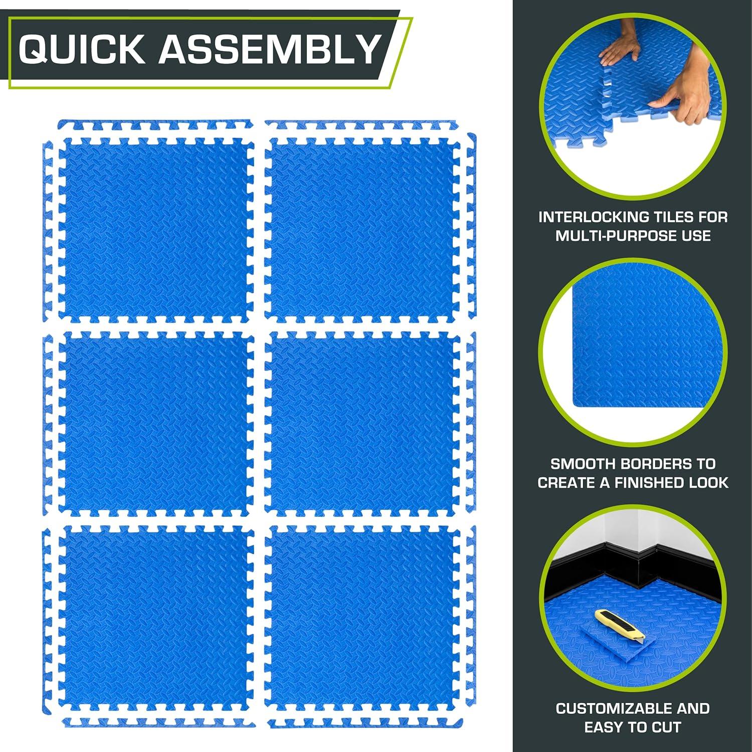 image:imageProsourceFit Puzzle Exercise Mat in EVA Interlocking Foam Floor Tiles for Home Gym Mat for Home Workout Equipment Floor Padding for Kids Grey 24 in x 24 in x in 24 Sq Ft 6 TilesBlue