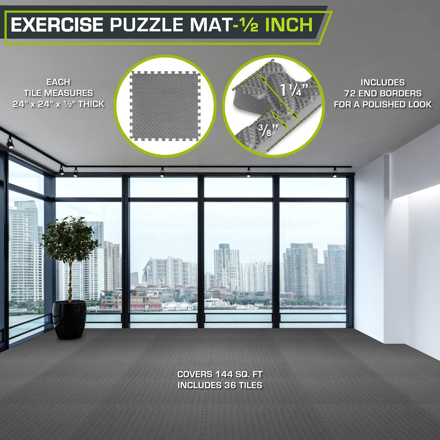 image:imageProsourceFit Puzzle Exercise Mat in EVA Interlocking Foam Floor Tiles for Home Gym Mat for Home Workout Equipment Floor Padding for Kids Grey 24 in x 24 in x in 24 Sq Ft 6 TilesGrey