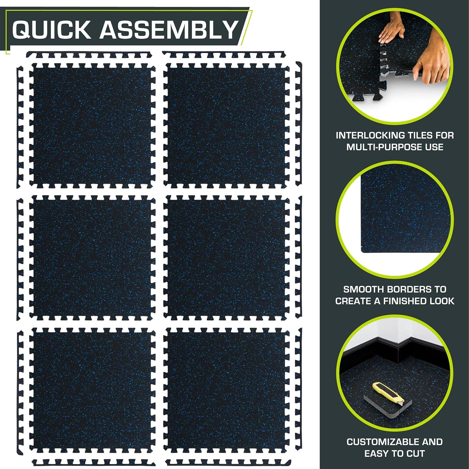image:imageProsourceFit Rubber Top Exercise Puzzle Mat inch or inch EVA Foam Interlocking Tiles for Home Gym Protective Flooring for Equipment and Workouts Available in 24 SQ FT or 48 SQ FTBlue 34 Inch 24 Sq Ft 6 Tiles